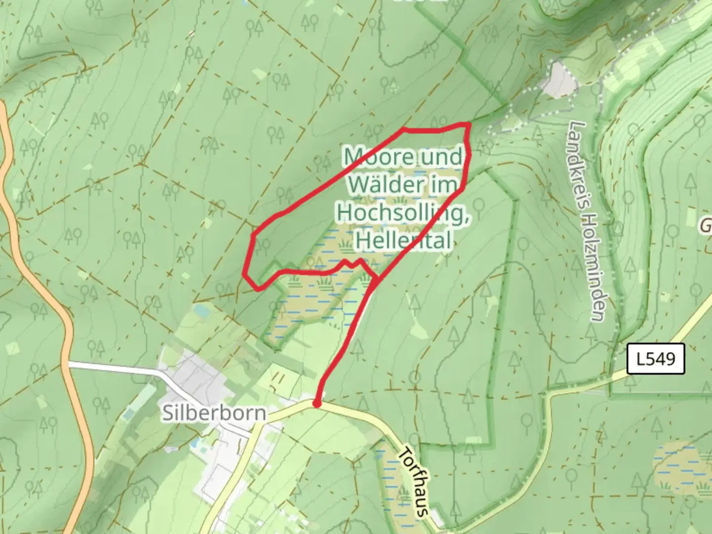 An image depicting the trail LLR - Hochmoor and its surrounding area.