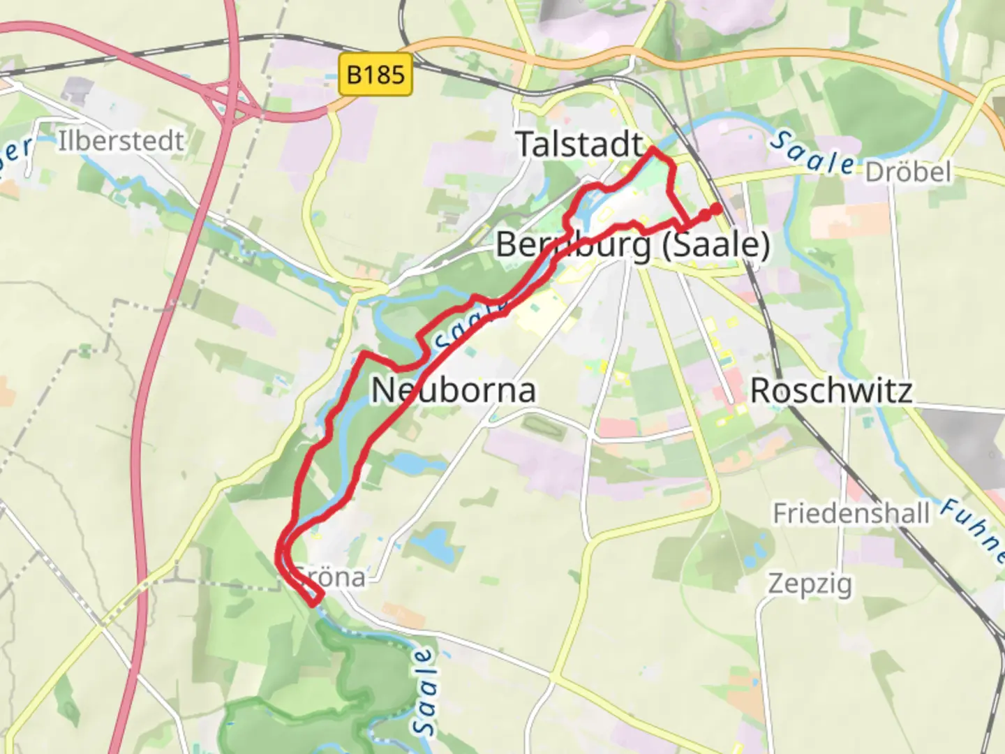 An image depicting the trail Berburg to Grona Loop via Saale and its surrounding area.