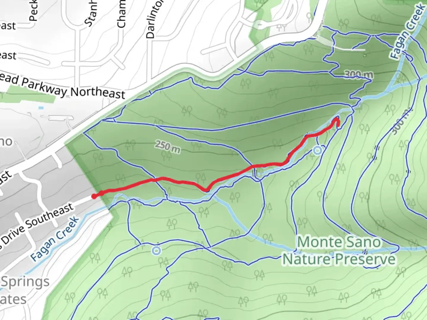 An image depicting the trail Fagan Creek via Fagan Springs and its surrounding area.