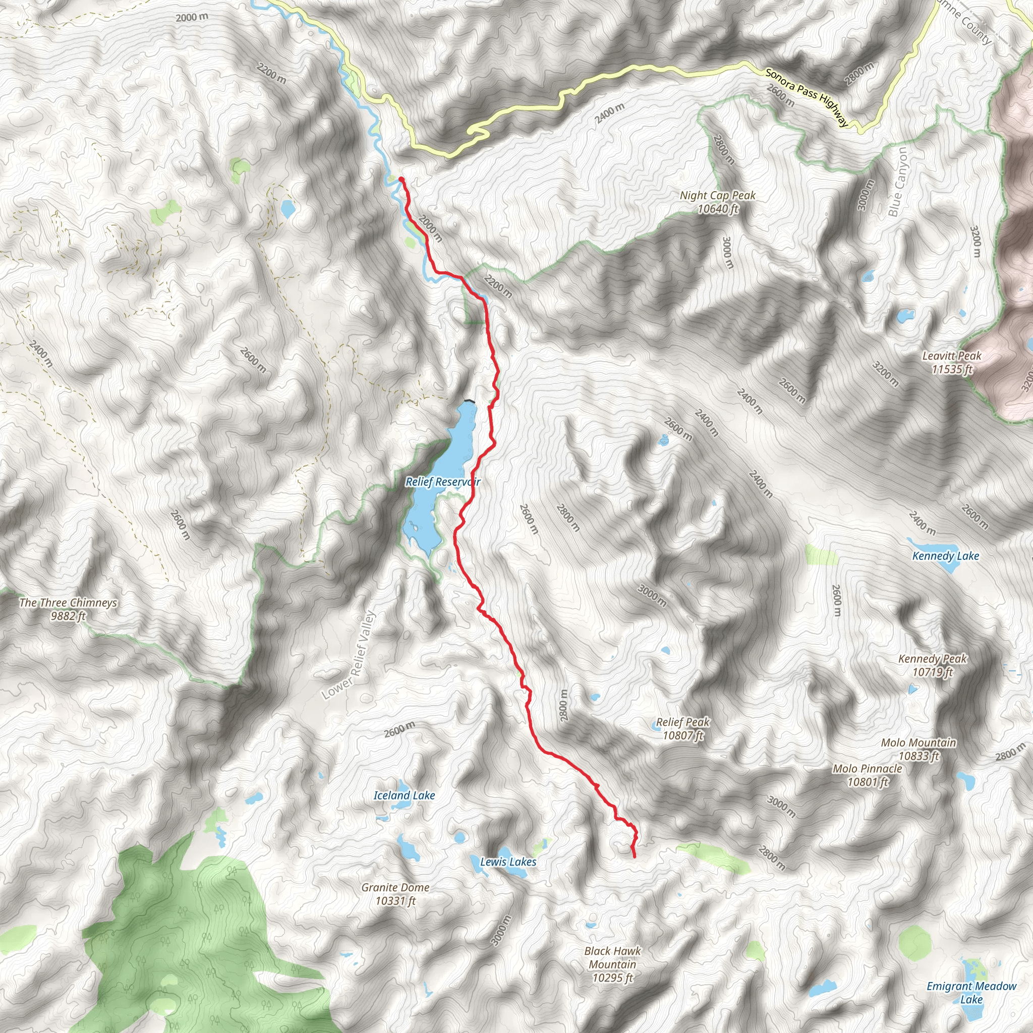 Relief Reservoir - Huckleberry Trail mobile static map