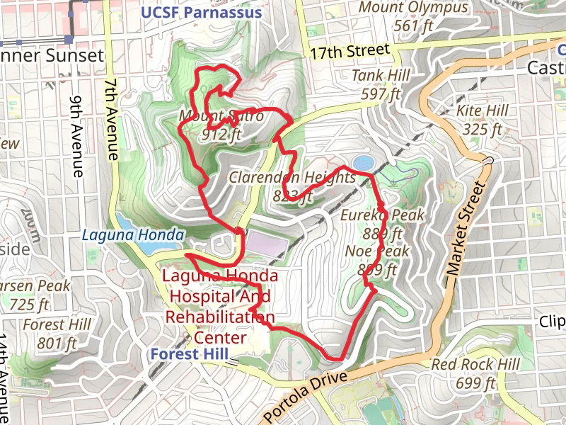 Twin Peaks and Mount Sutro Loop via Sutro Tower Trail and Steep Ravine Trail