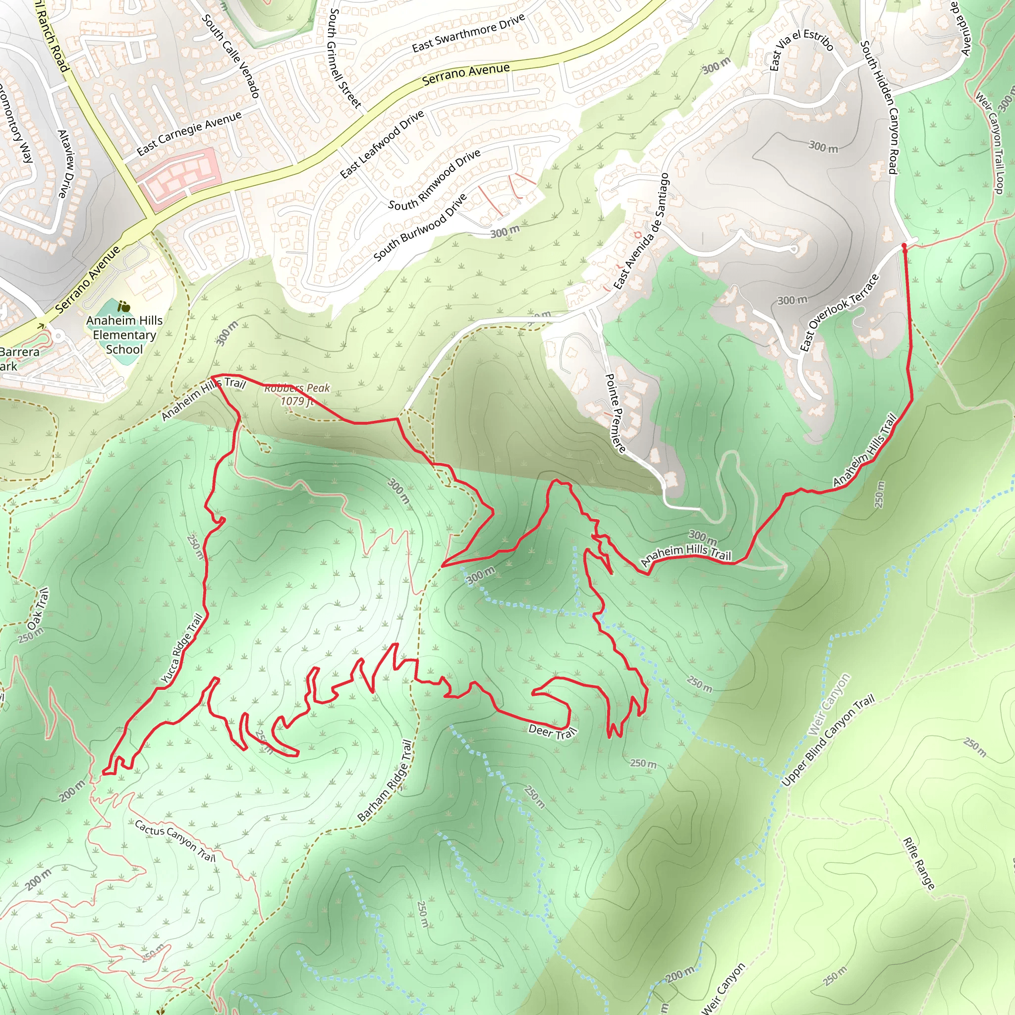 Anaheim Hills, Robbers Peak and Coachwhip Loop Trail mobile static map