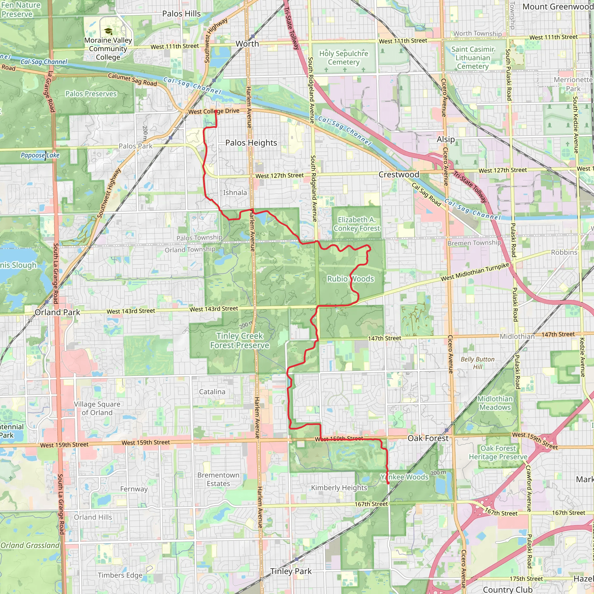 Tinley Creek Purple Paved Trail and OBT - 5 mobile static map
