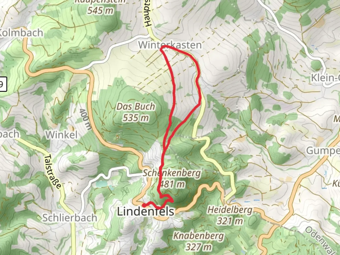 An image depicting the trail Main Stromberg Weg and Camino Incluso and its surrounding area.