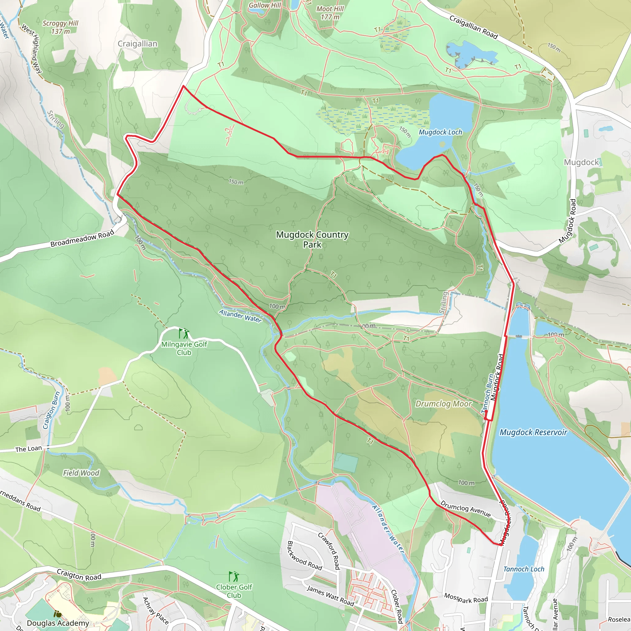 Mugdock Country Park Loop mobile static map