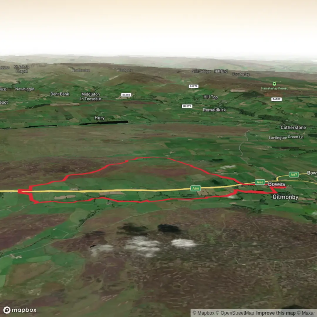 An image depicting the trail Bowes - Gods Bridge and its surrounding area.