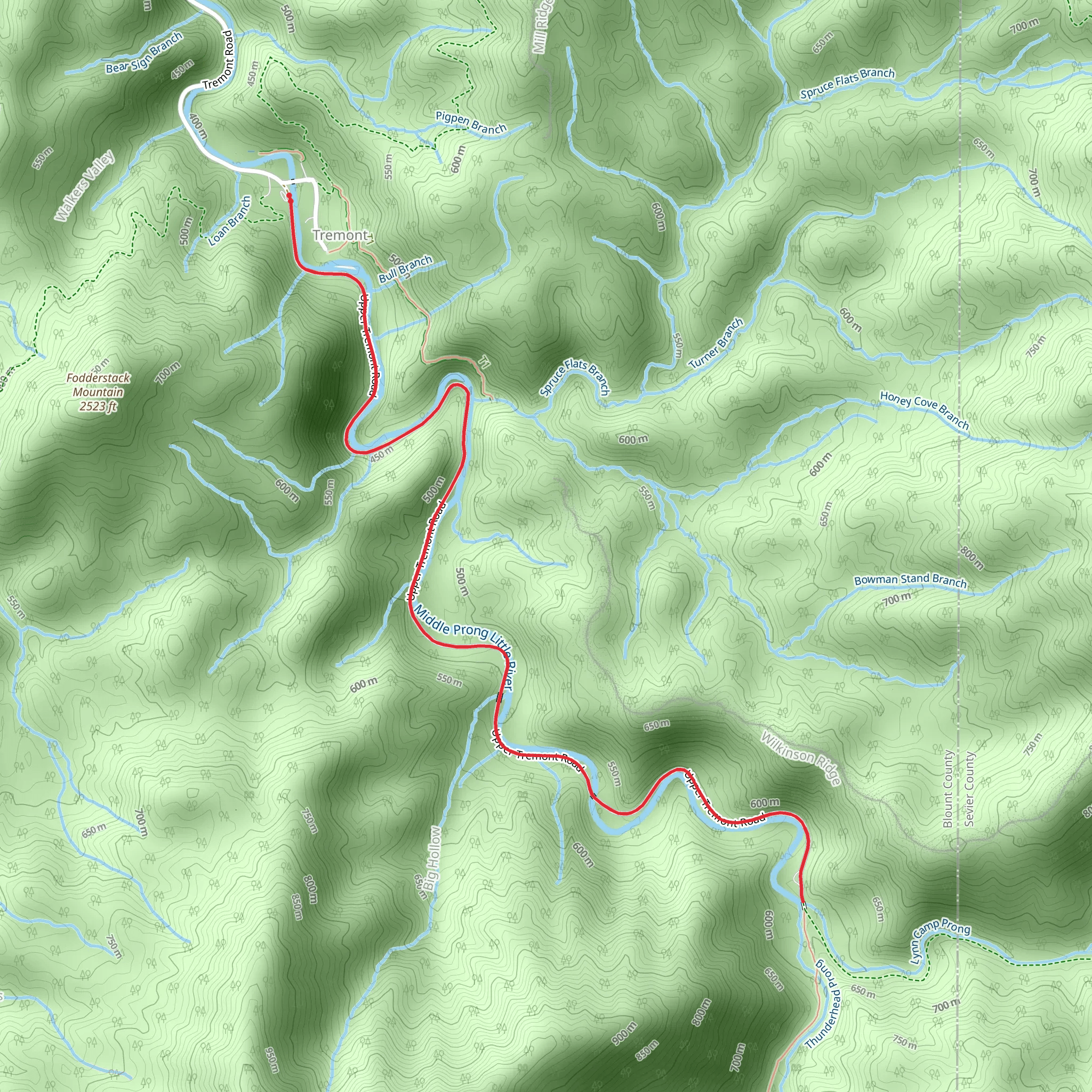 Walk along Middle Prong Little River mobile static map
