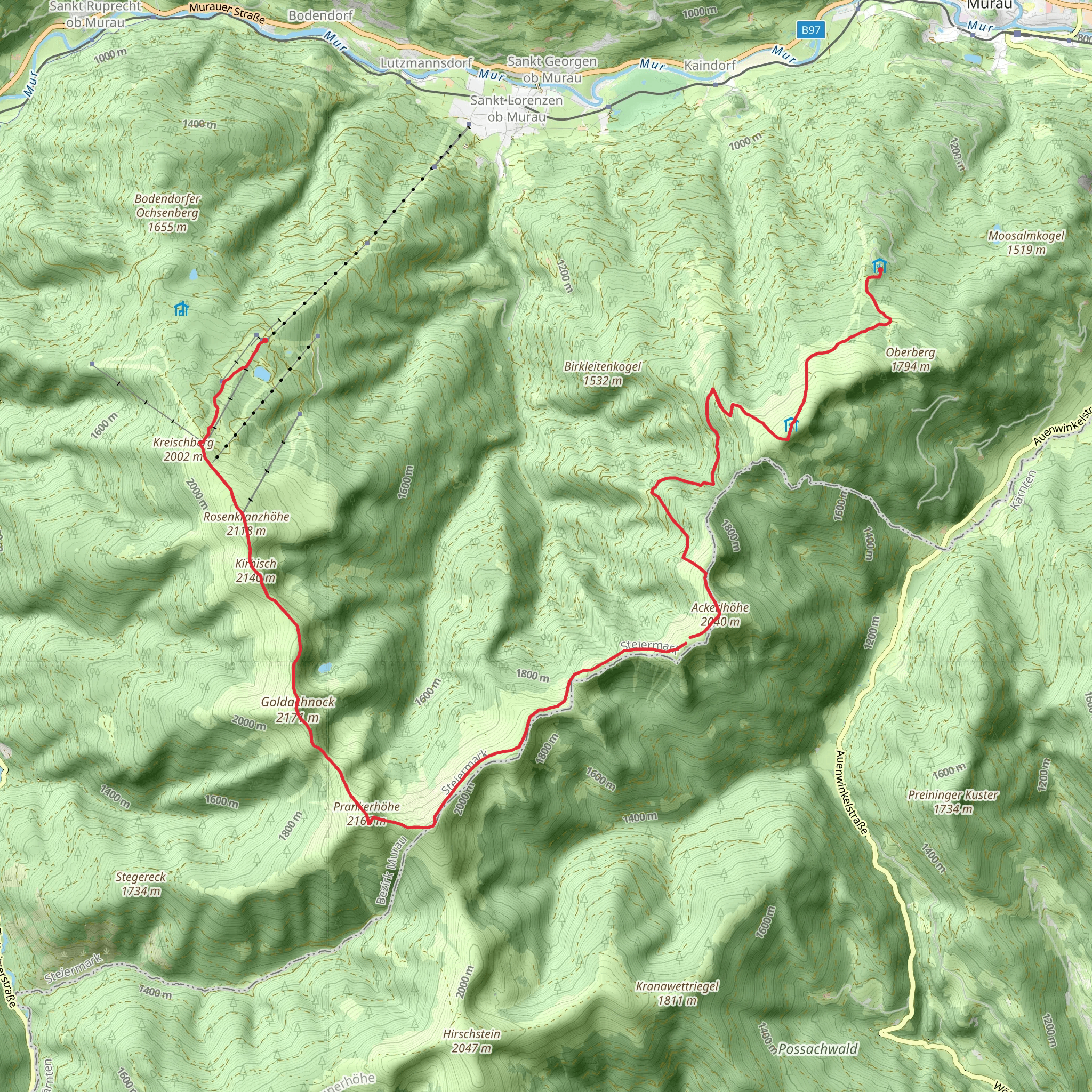 Frauenalpe to Kreischberg mobile static map