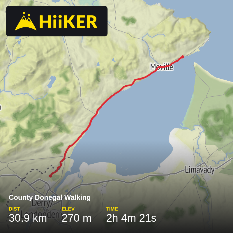 A map preview of the recording County Donegal Walking.