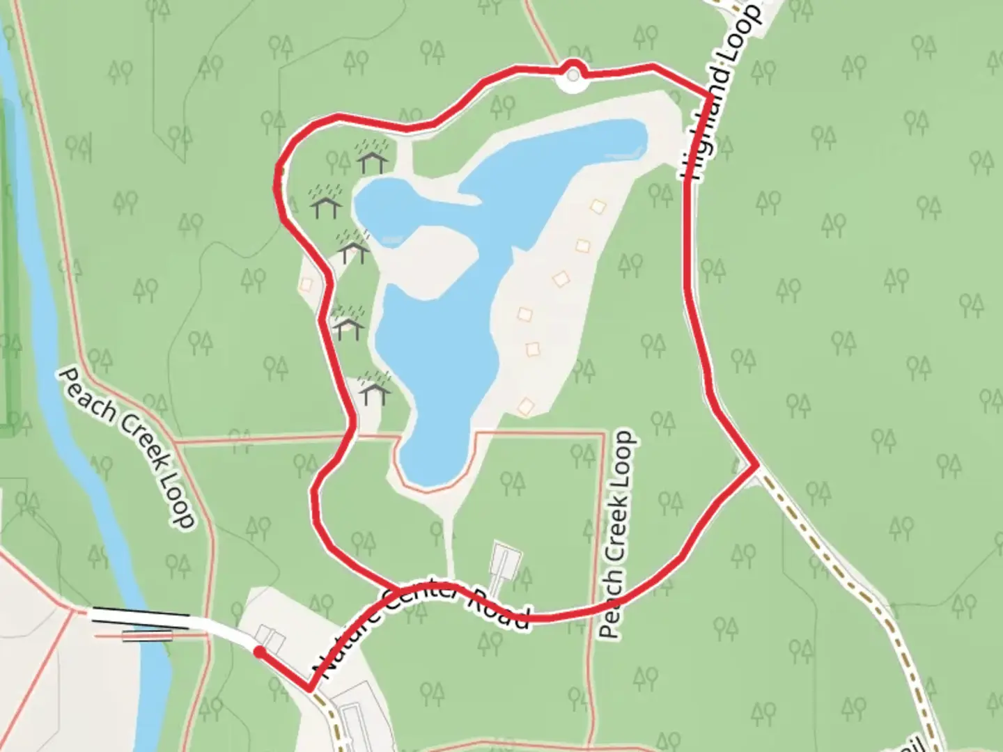An image depicting the trail Red Oak Road Loop and its surrounding area.