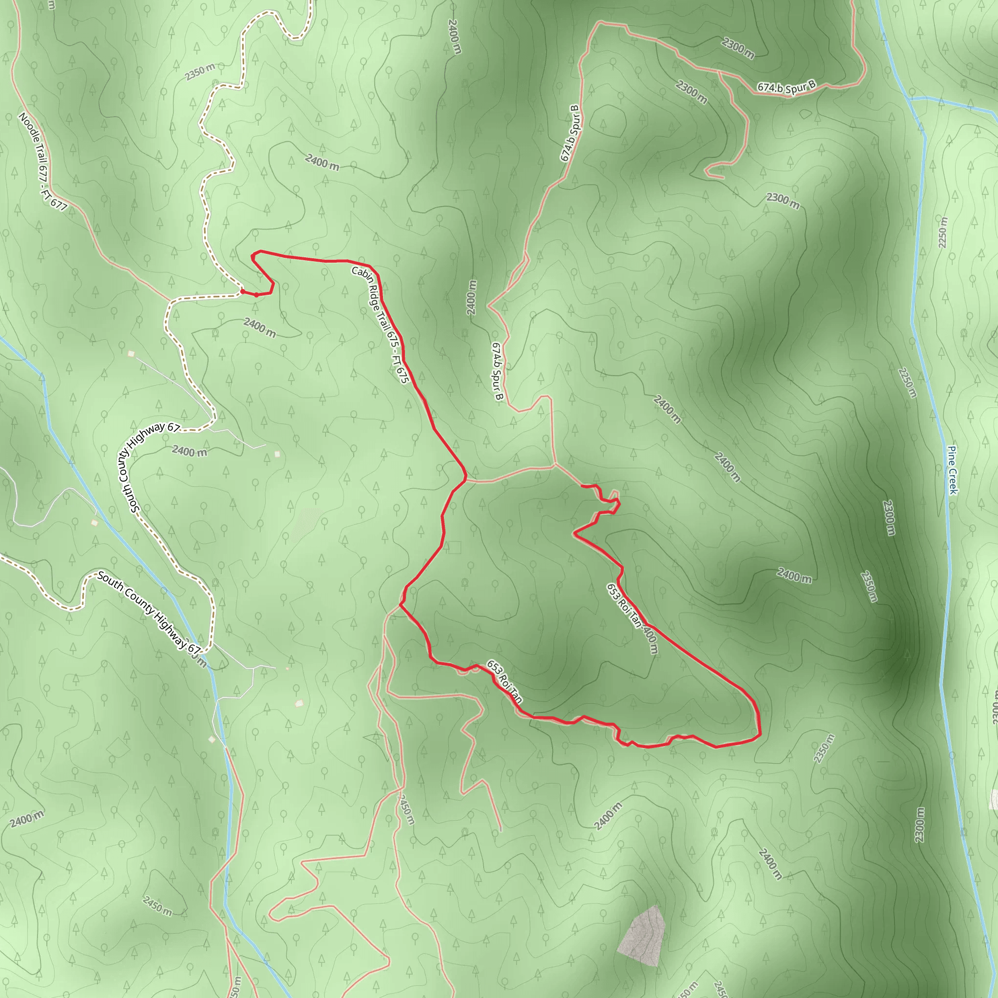 Roi Tan Trail via Cabin Ridge Trail mobile static map