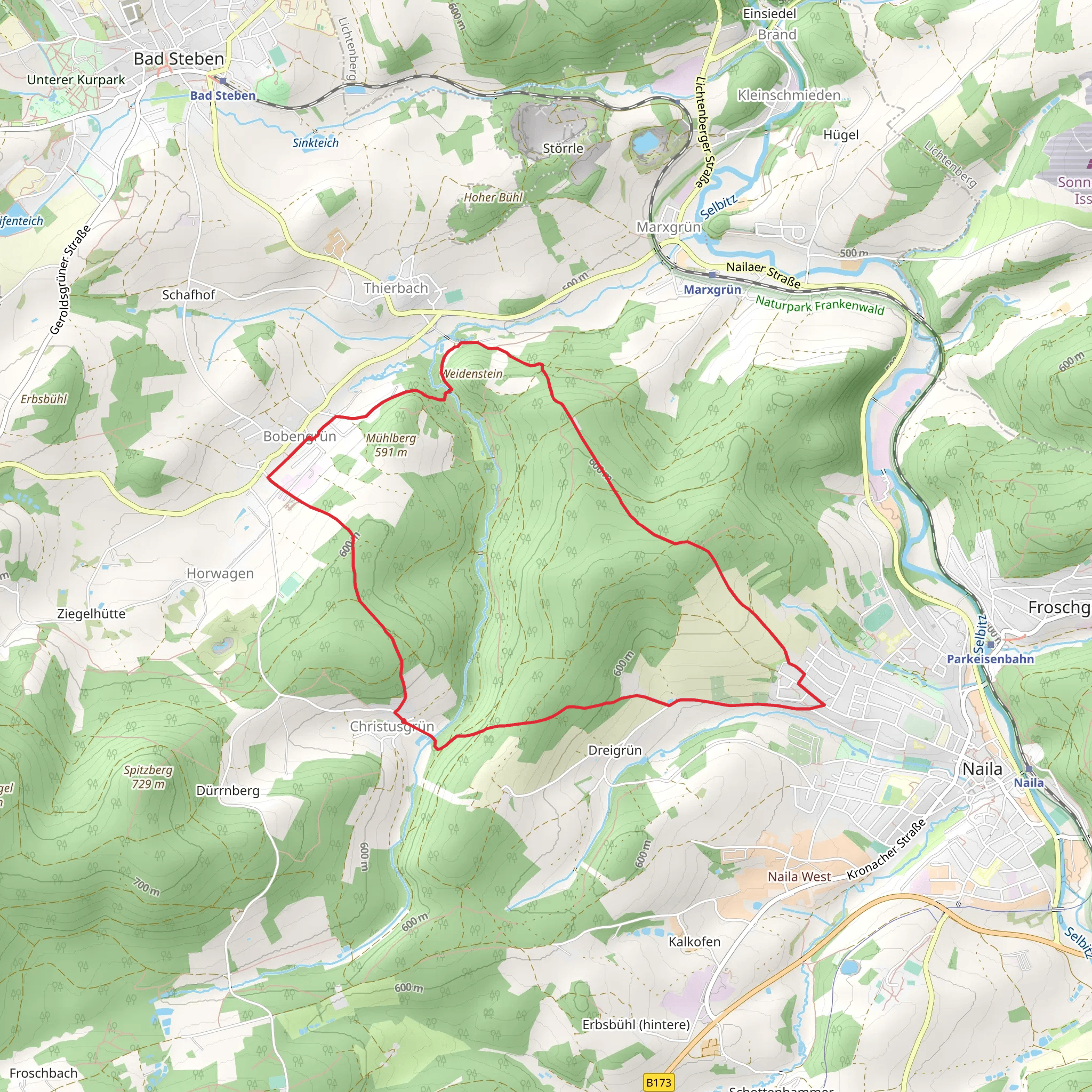 Christusgrün, Spiegel Wald and Bobengrun Loop mobile static map