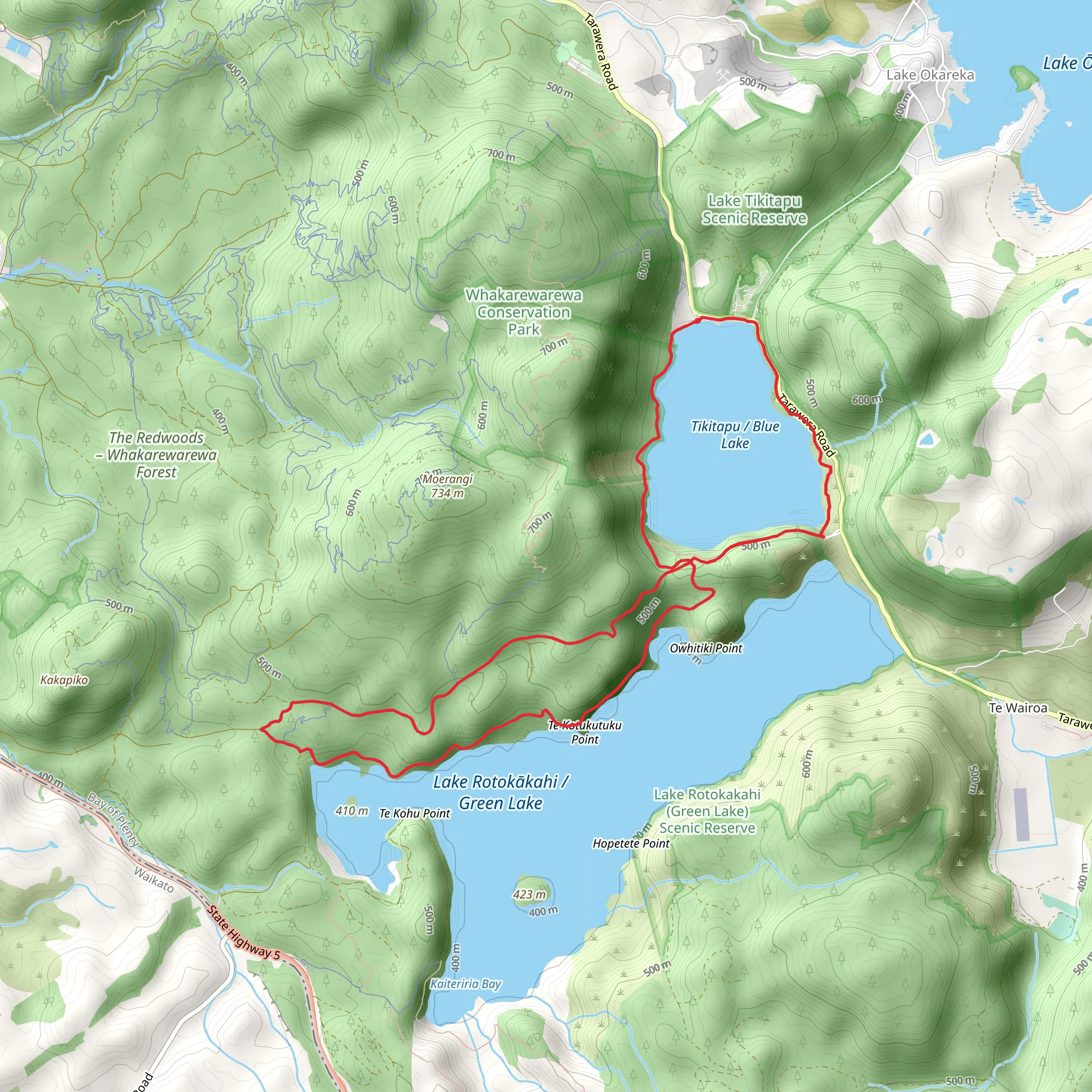 Tikitapu and Rotokakahi Lake Loop mobile static map