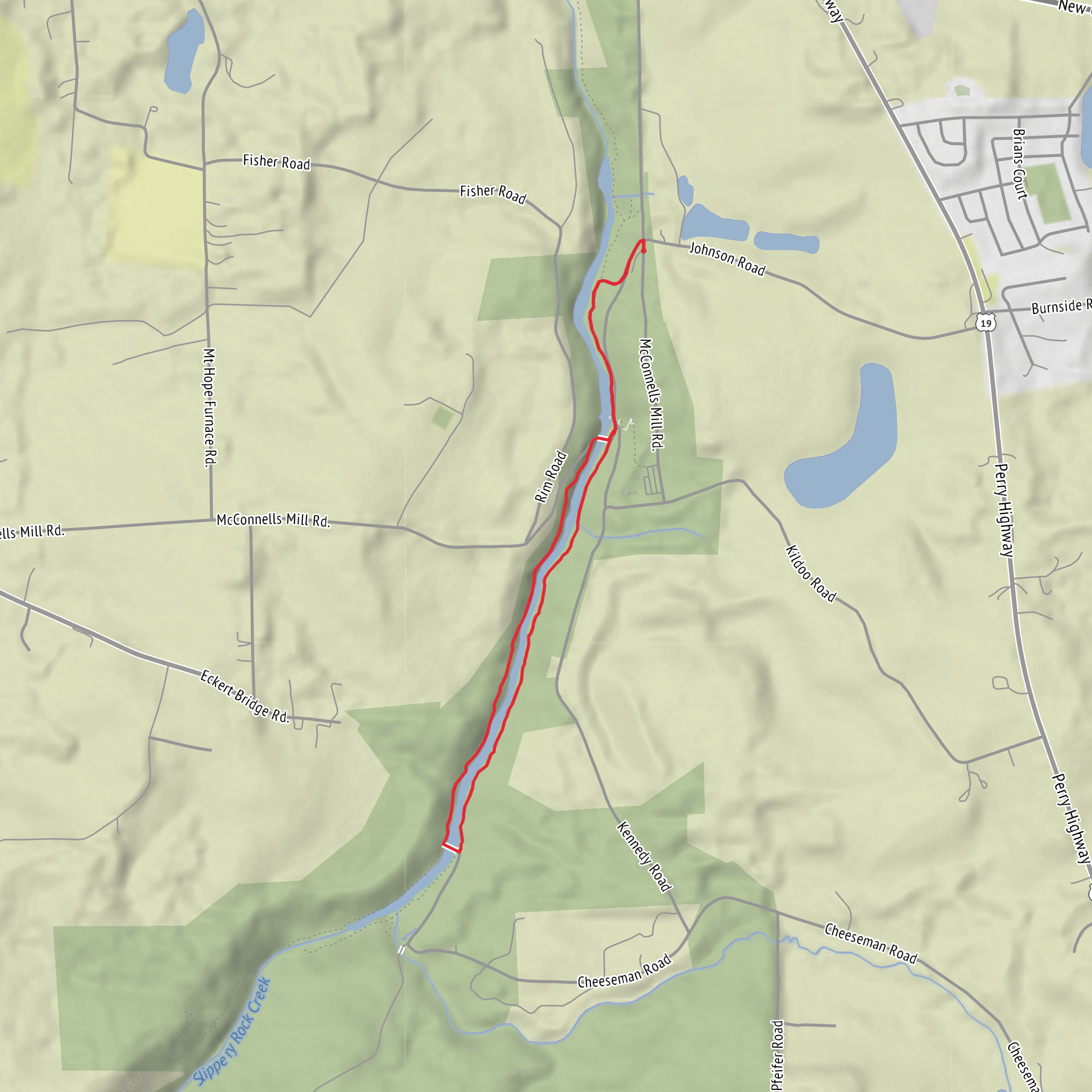 Slippery Rock Creek via Kildoo Trail and Slippery Rock Gorge Trail mobile static map