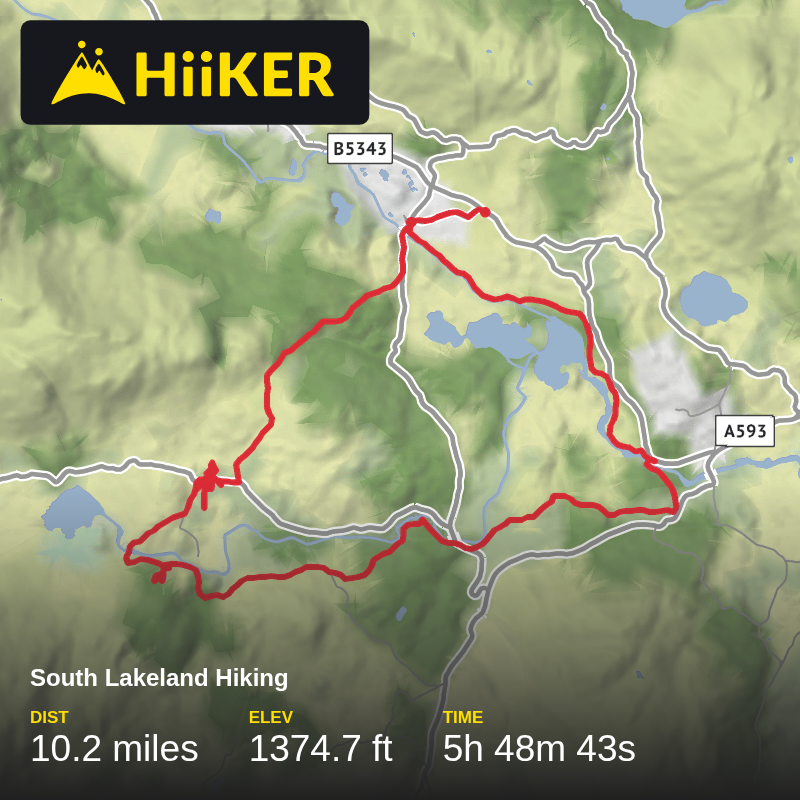 A map preview of the recording South Lakeland Hiking.