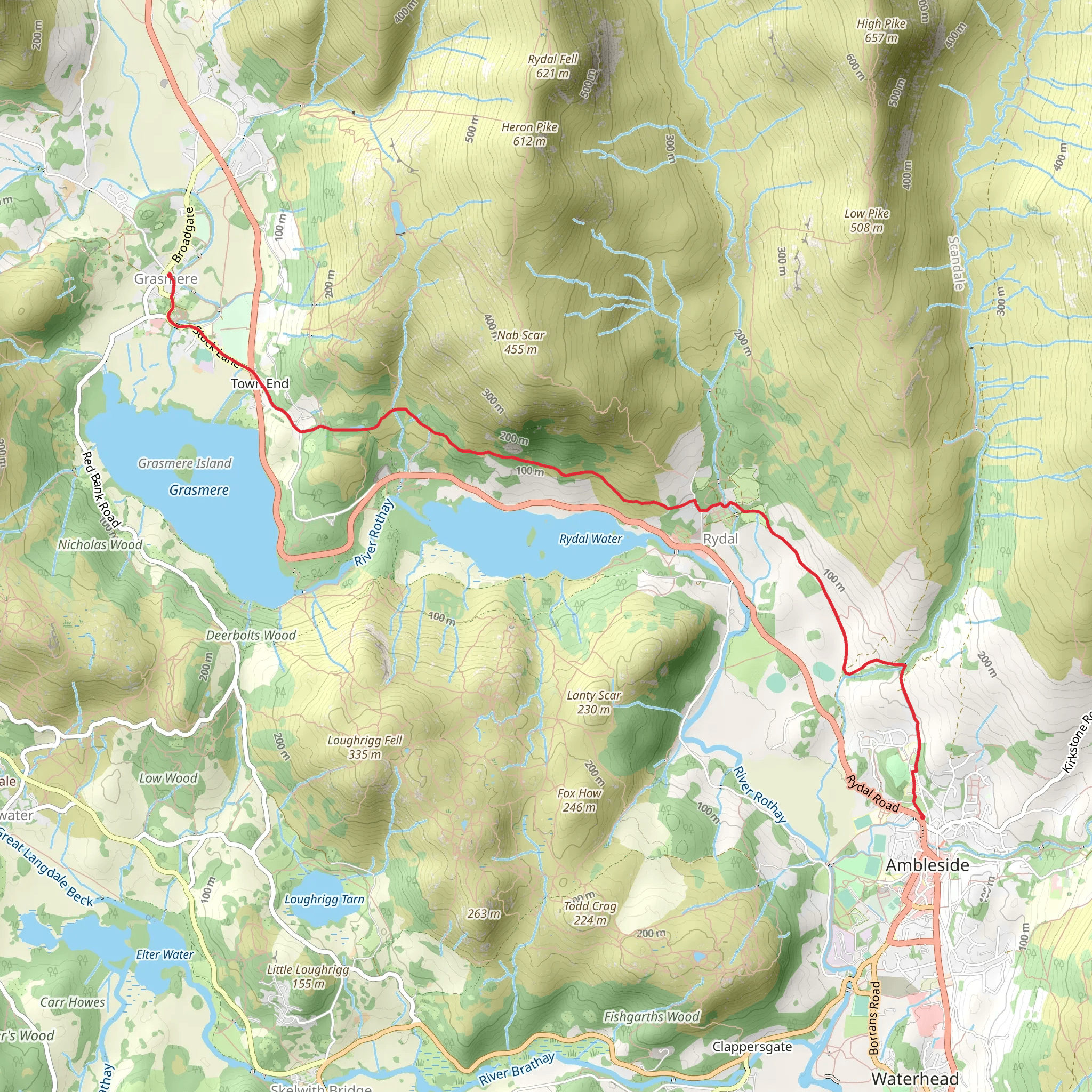 Grasmere to Ambleside Walk mobile static map