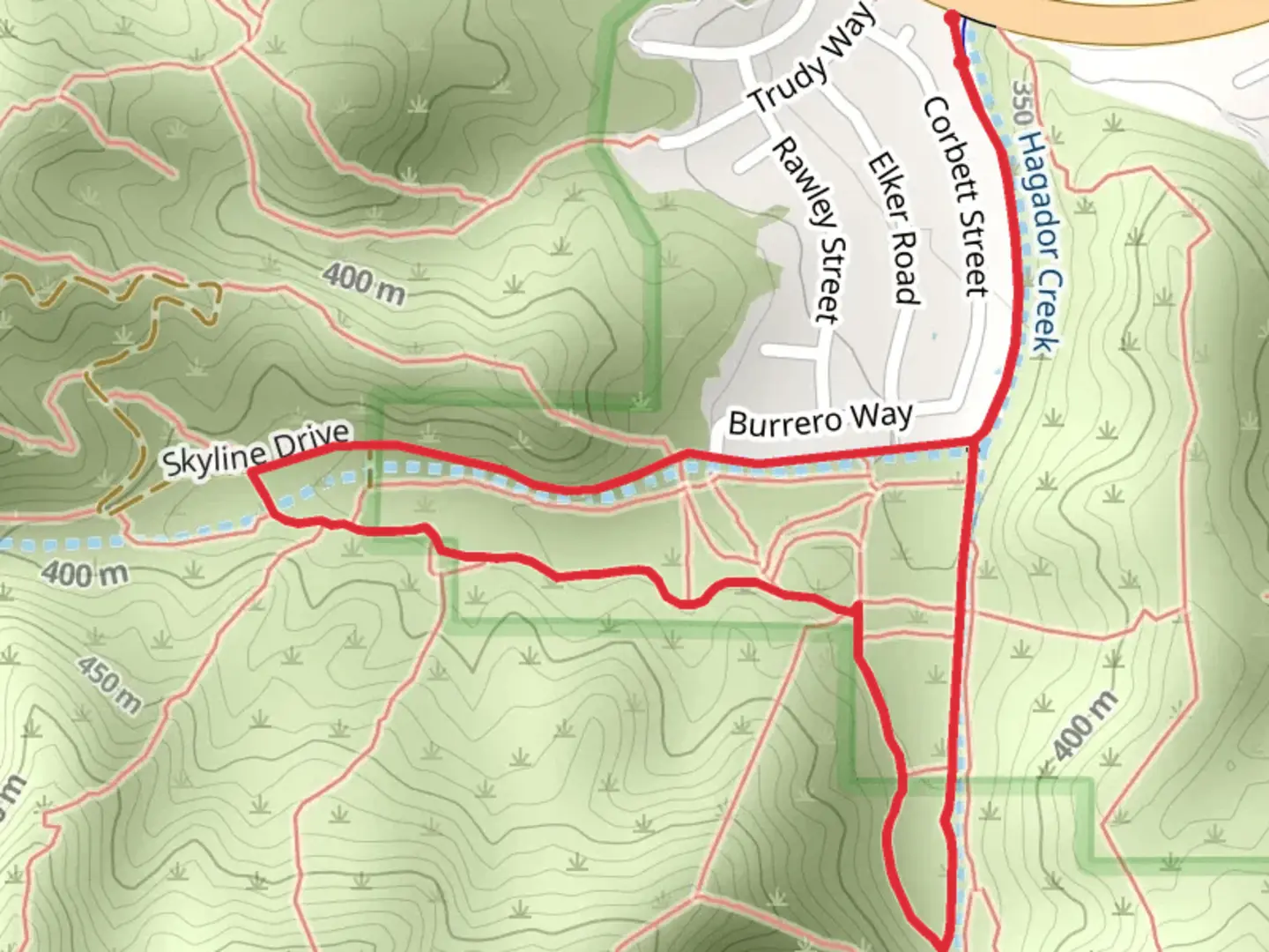 An image depicting the trail Skyline Road and Tin Mine Creek Loop and its surrounding area.