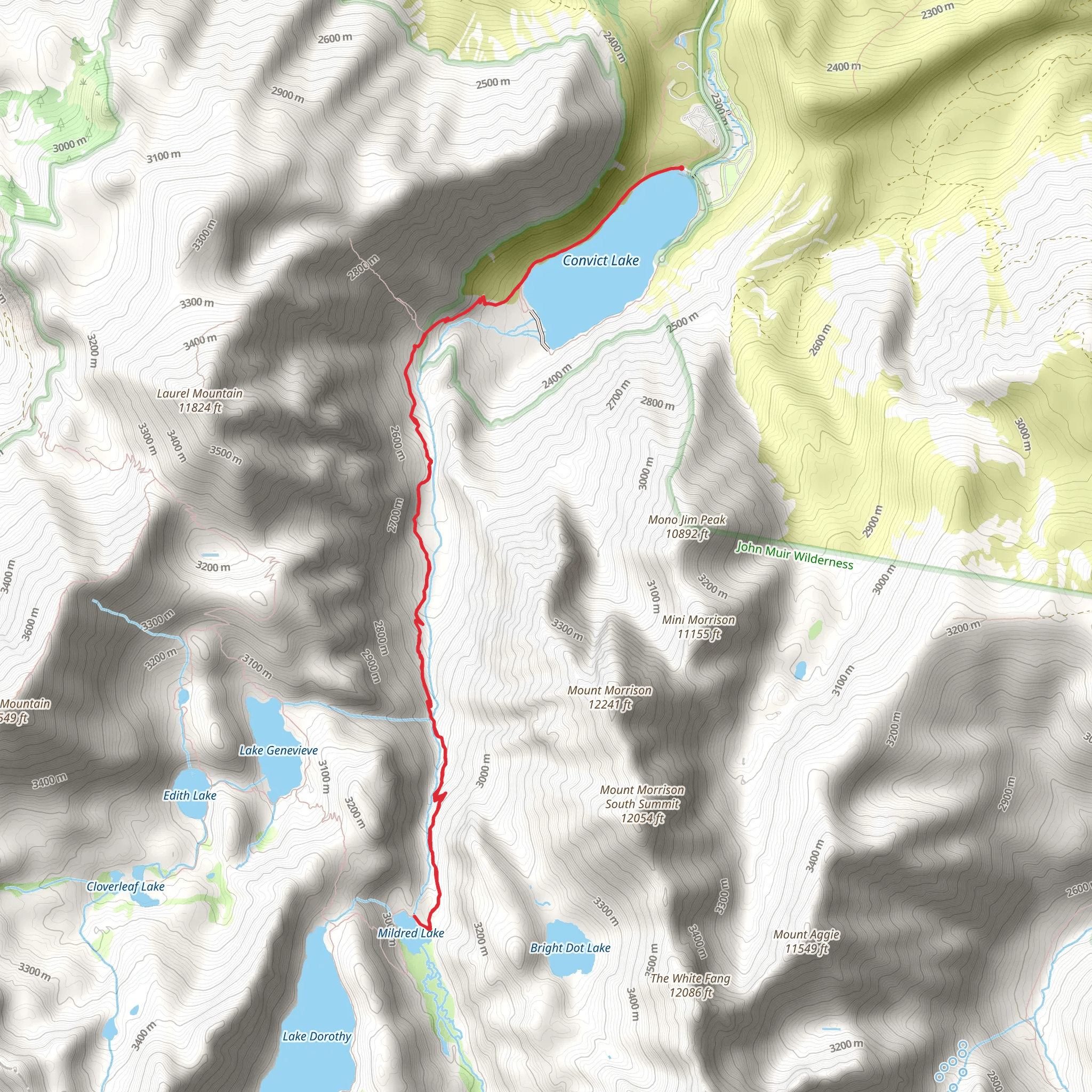 Mildred Lake via Convict Lake Trail mobile static map