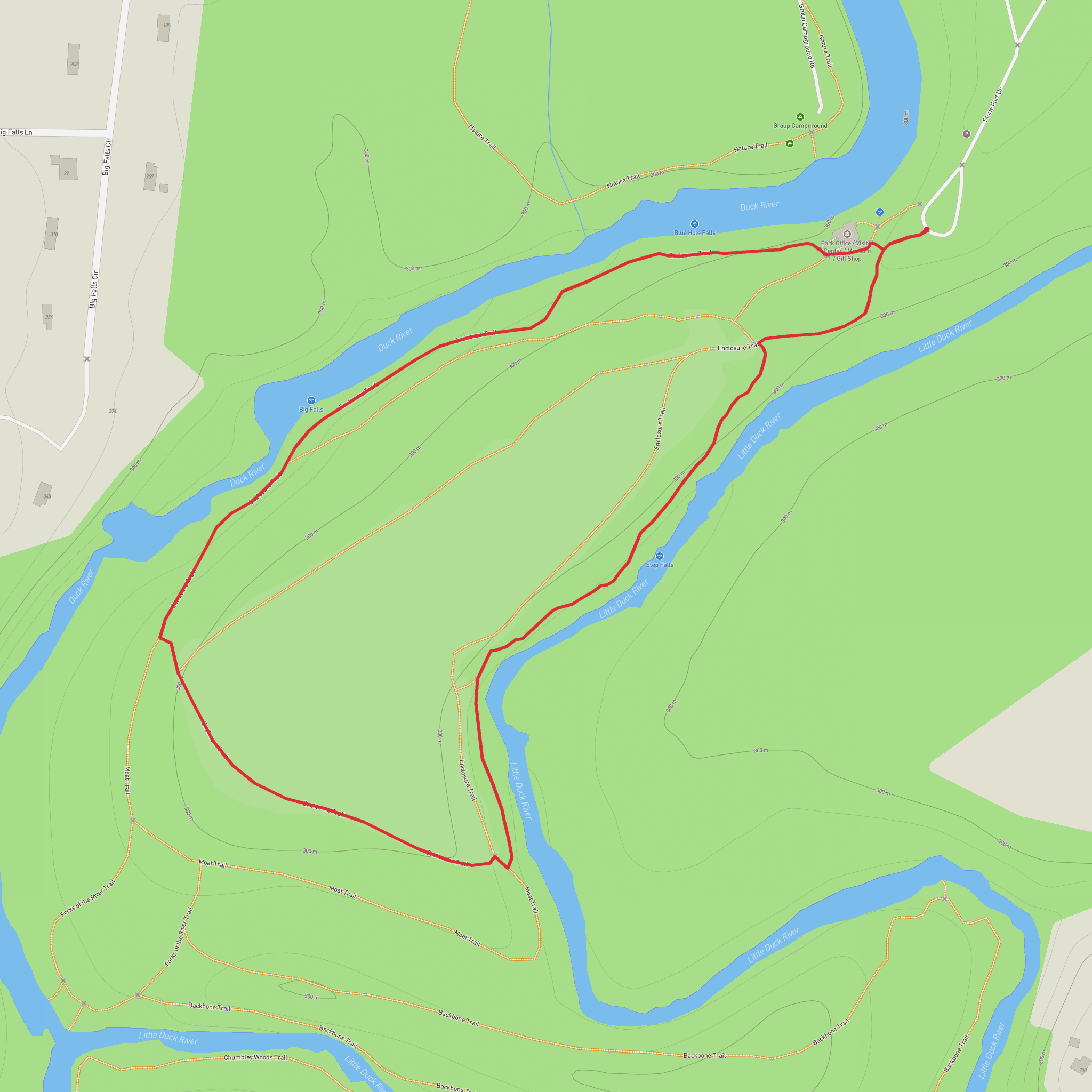 Step Falls, Big Falls and Blue Hole Falls via Enclosure Trail mobile static map