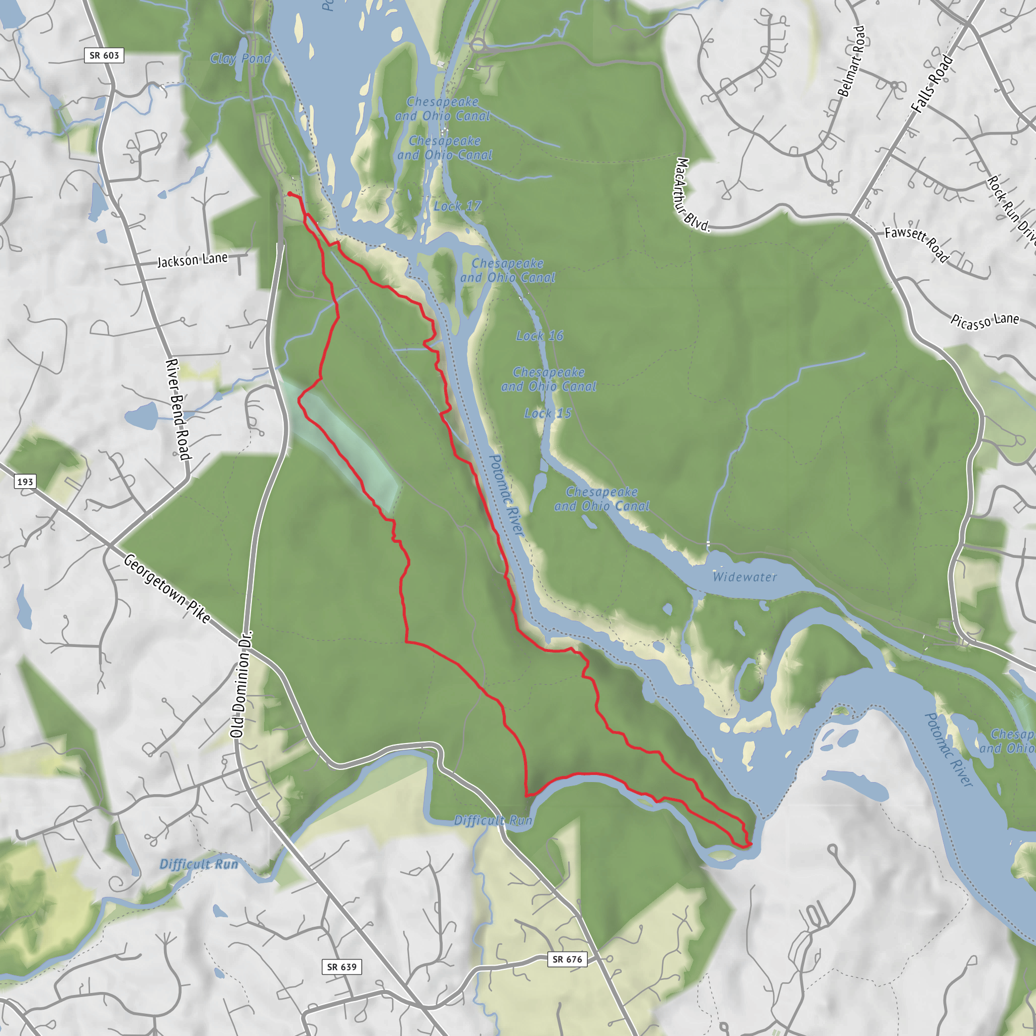 Ridge Trail, Difficult Run Trail and Swamp Trail mobile static map