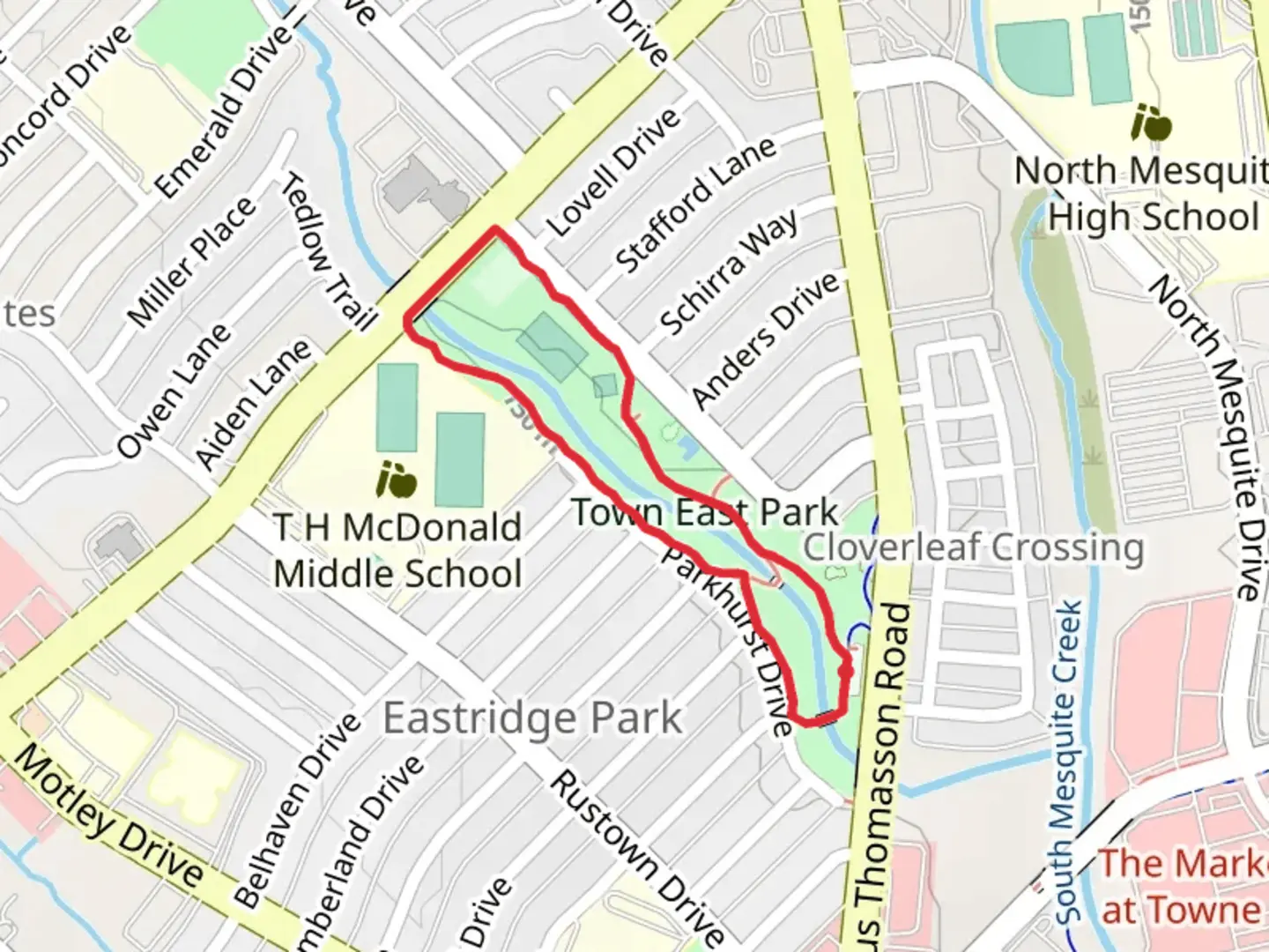 An image depicting the trail Town East Park Loop Trail and its surrounding area.