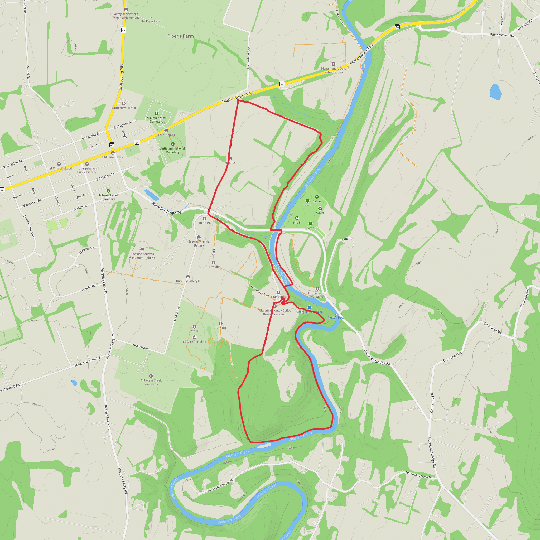 Burnside Bridge via Snavely Ford Trail and Sherrick Farm Trail mobile static map