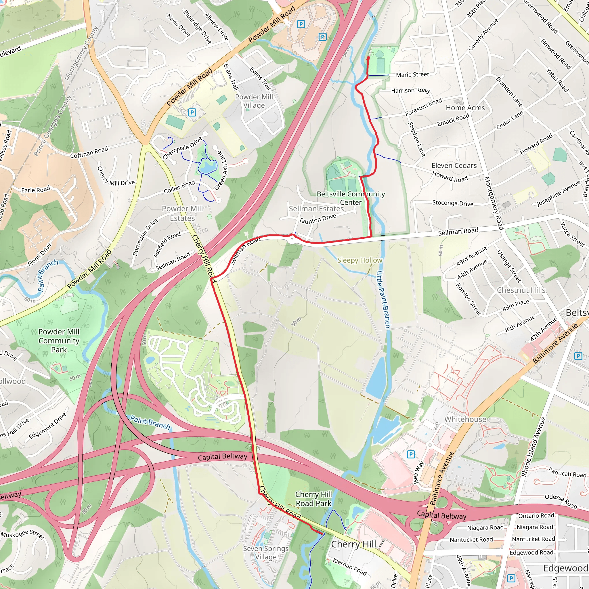 Little Paint Branch Park and Cherry Hill Park mobile static map