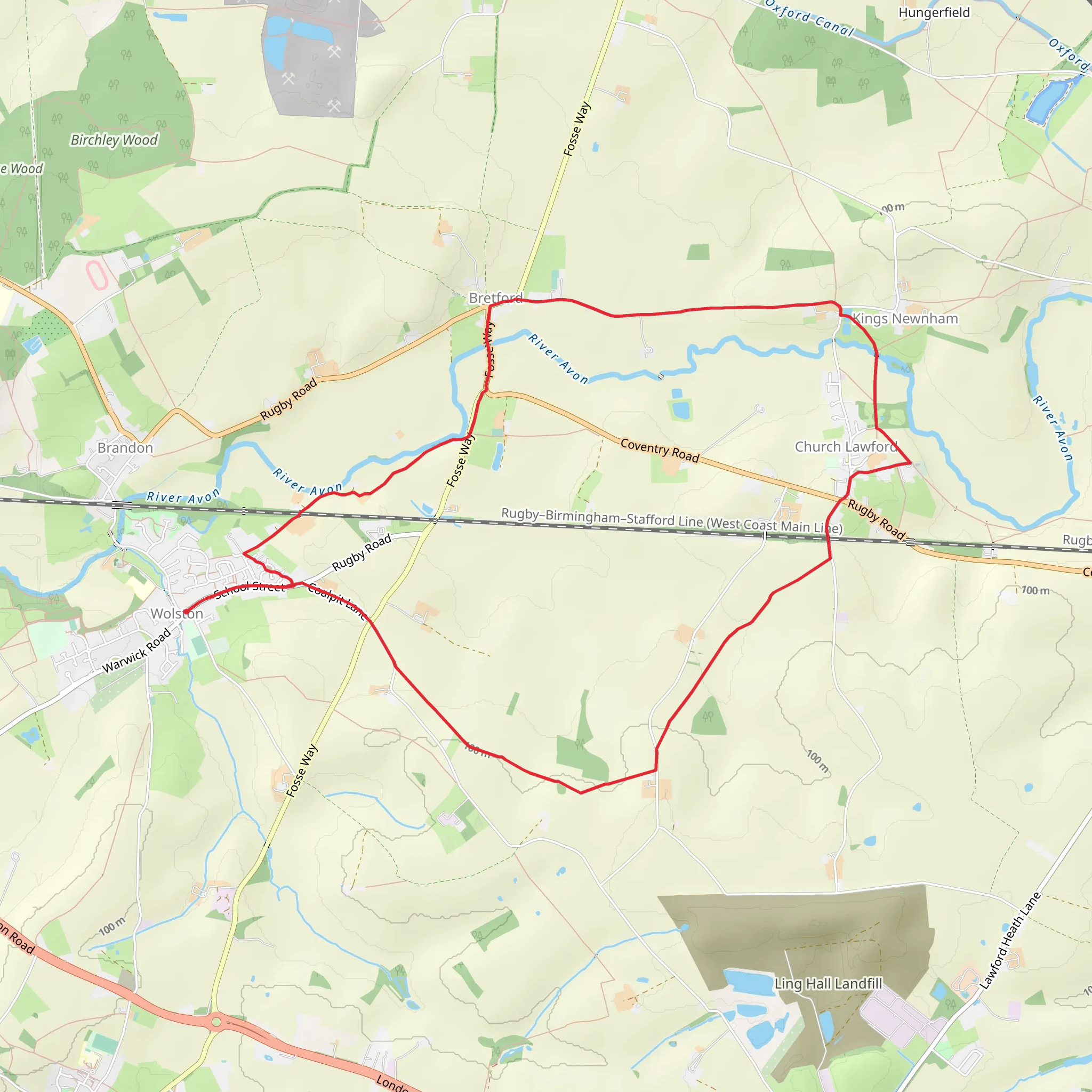 Wolston to Church Lawford and Bretford Loop mobile static map