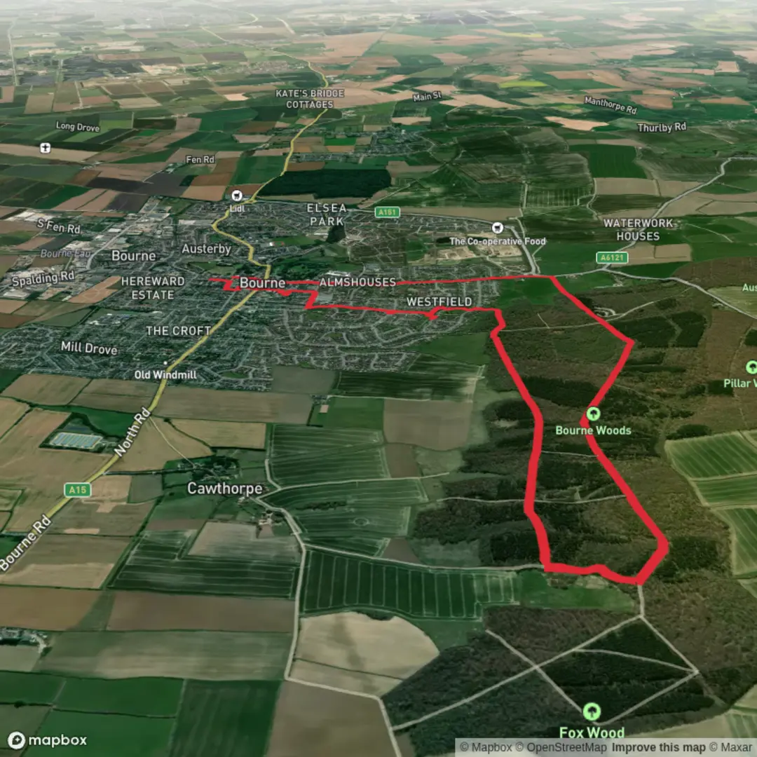 An image depicting the trail Hike from Lincolnshire long bourne woods and its surrounding area.