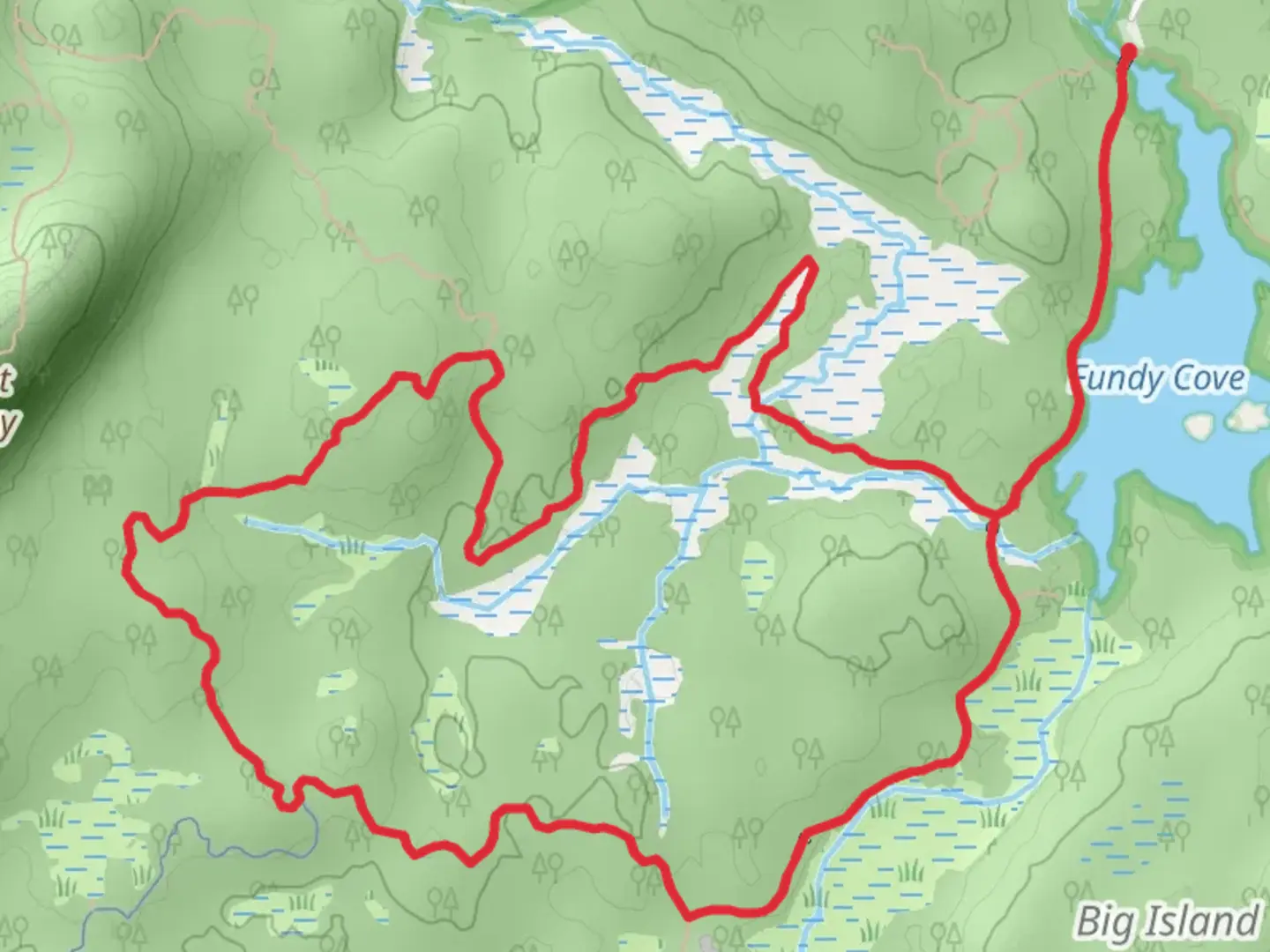 An image depicting the trail Fundy and Split Rock Loop Trail and its surrounding area.