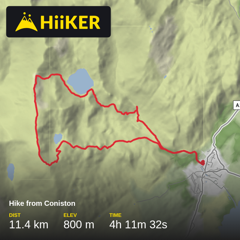 A map preview of the recording Hike from Coniston.