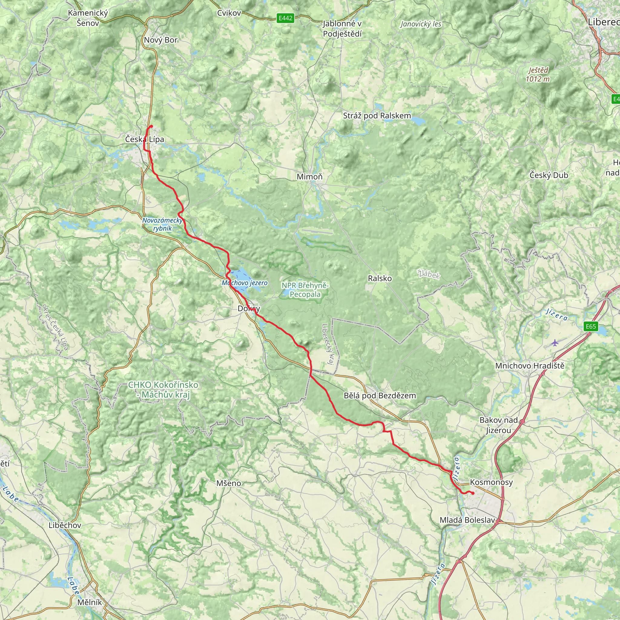 Mladá Boleslav to Česká Lípa mobile static map