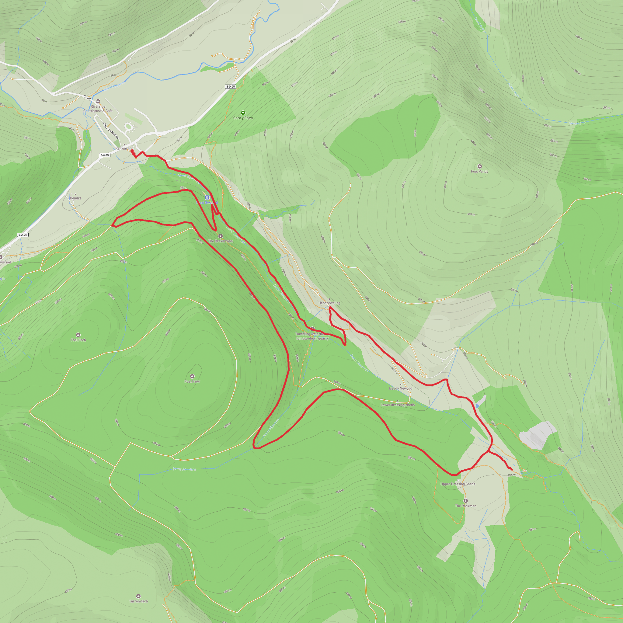 Hike from Abergynolwyn - The hidden waterfall mobile static map