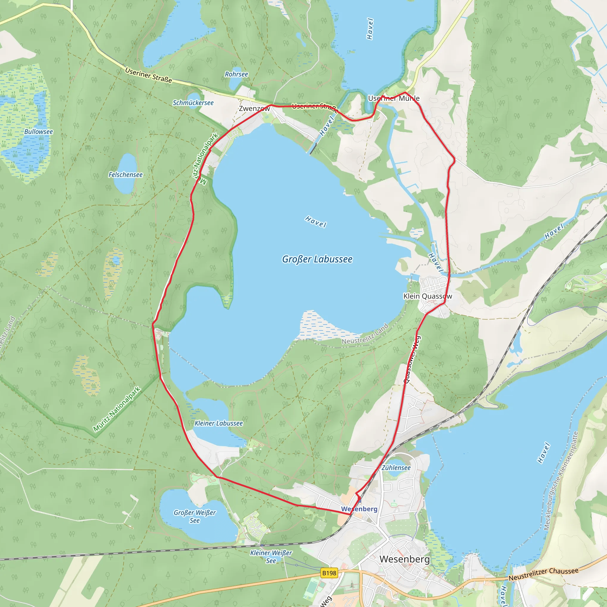 Kleiner Labussee and Großer Labussee via Wolfspfad Zwenzow mobile static map