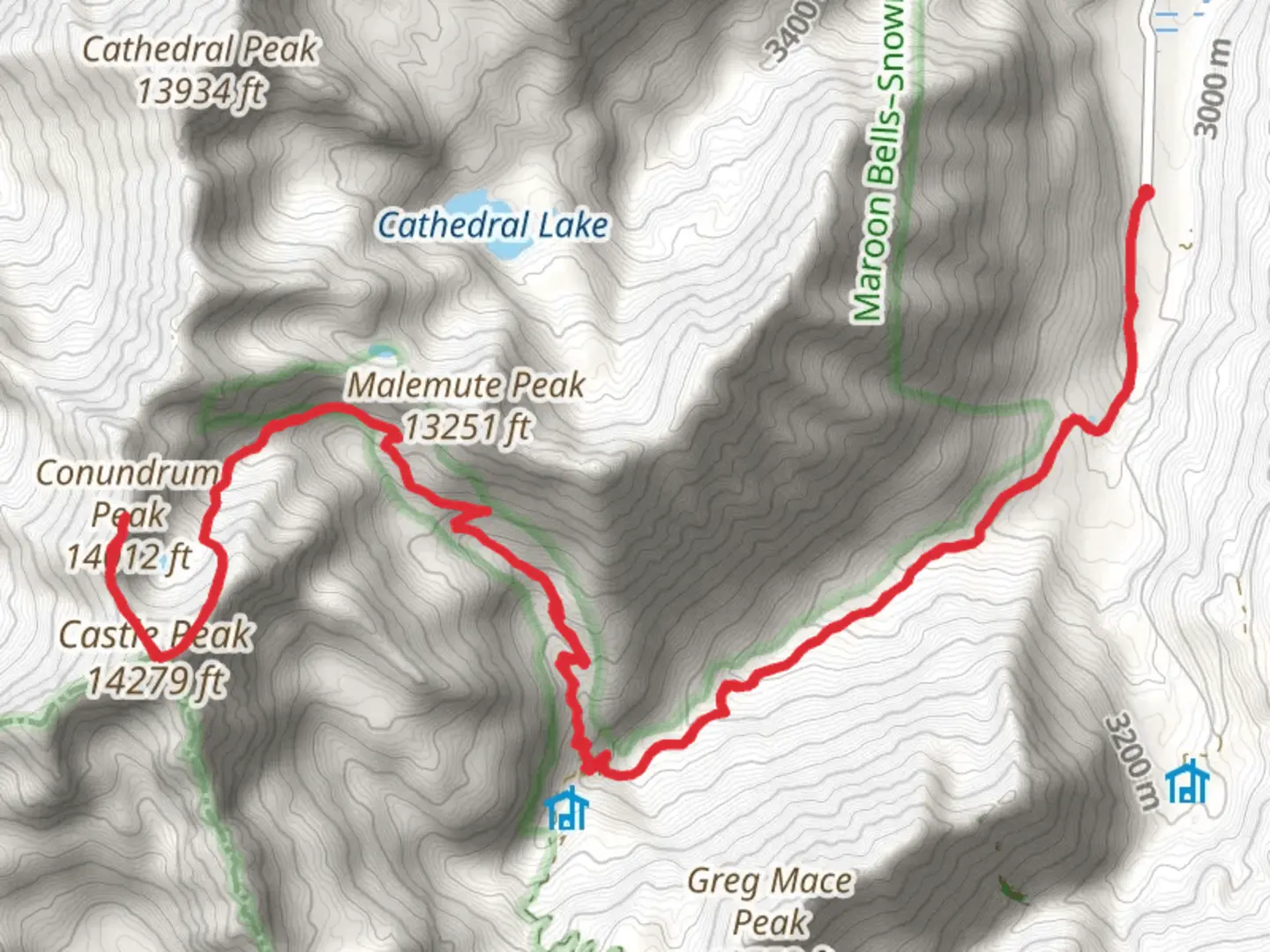 An image depicting the trail Conundrum Peak and Castle Peak and its surrounding area.