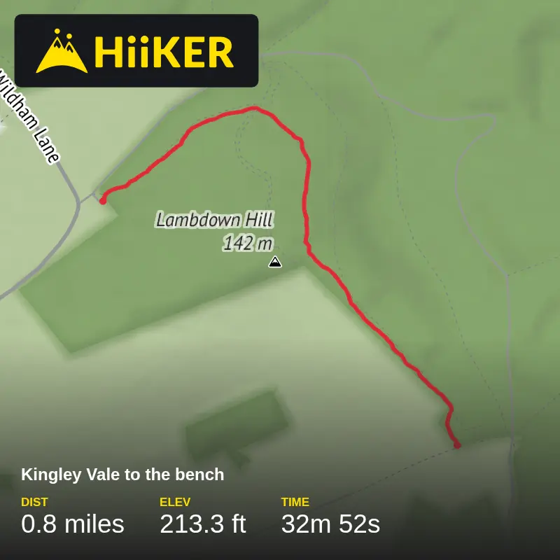 A map preview of the recording Kingley Vale to the bench.
