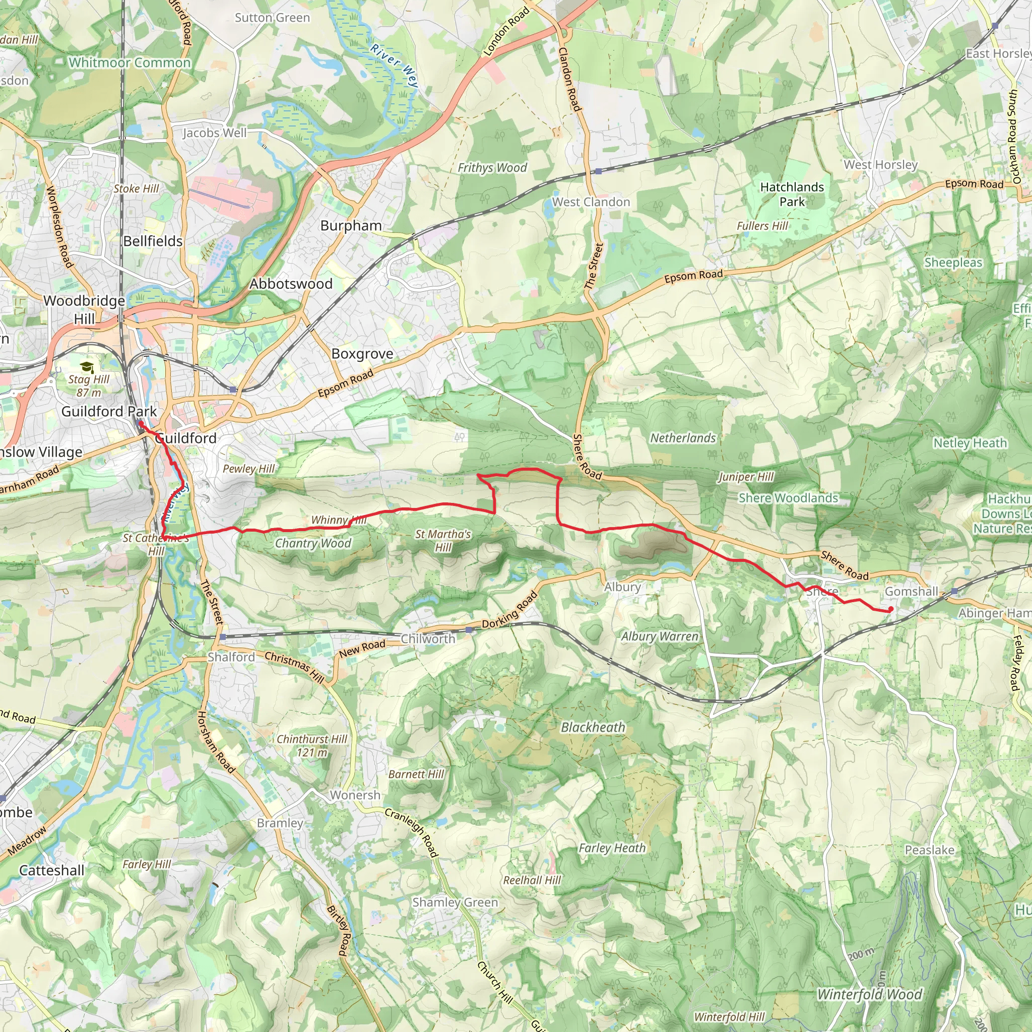 Silver Wood and River Wey via Pilgrim's Way mobile static map