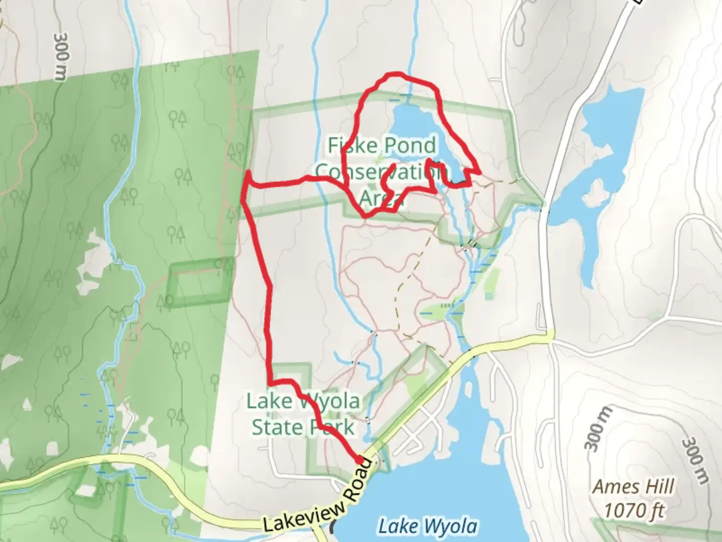 An image depicting the trail Fiske Pond from Wyola and its surrounding area.