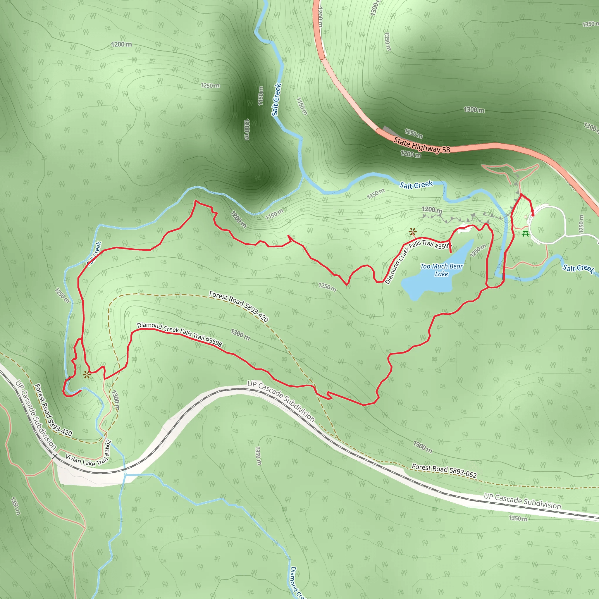 Diamond Creek Falls Trail mobile static map