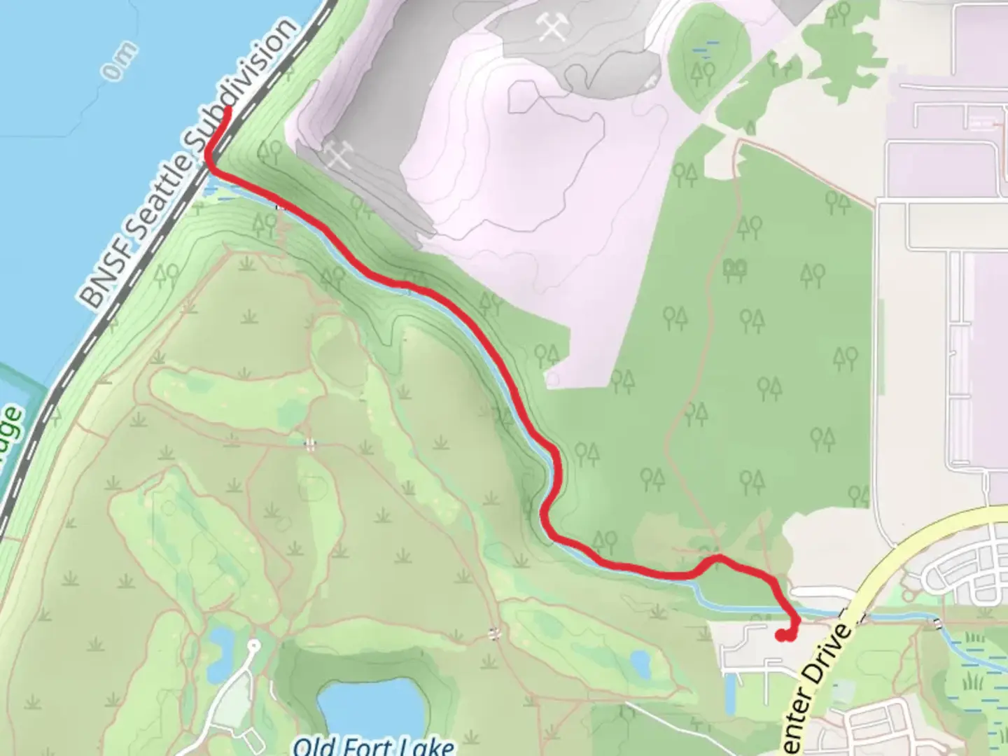 An image depicting the trail Sequalitchew Canyon trail and its surrounding area.