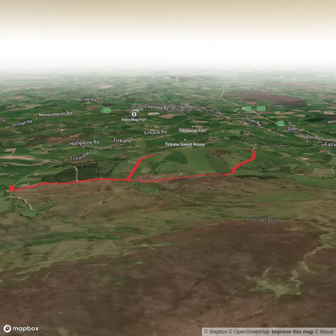 An image depicting the trail Sli An Chairn - Carntogher Way - Seefin Trail and its surrounding area.
