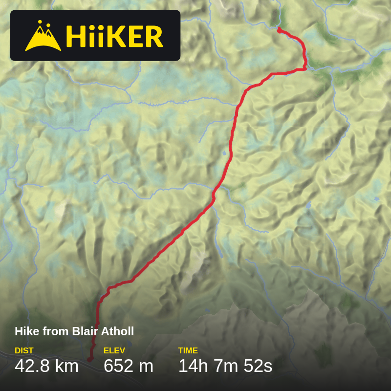 A map preview of the recording Hike from Blair Atholl.