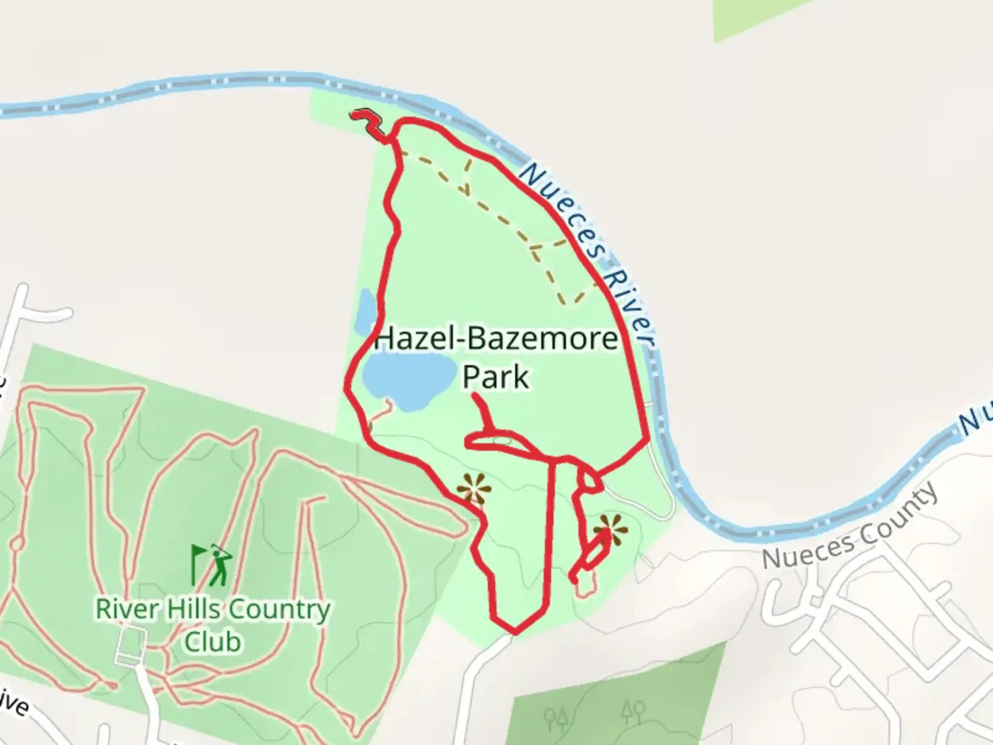 An image depicting the trail Hazel-Bazemore Park Loop and its surrounding area.