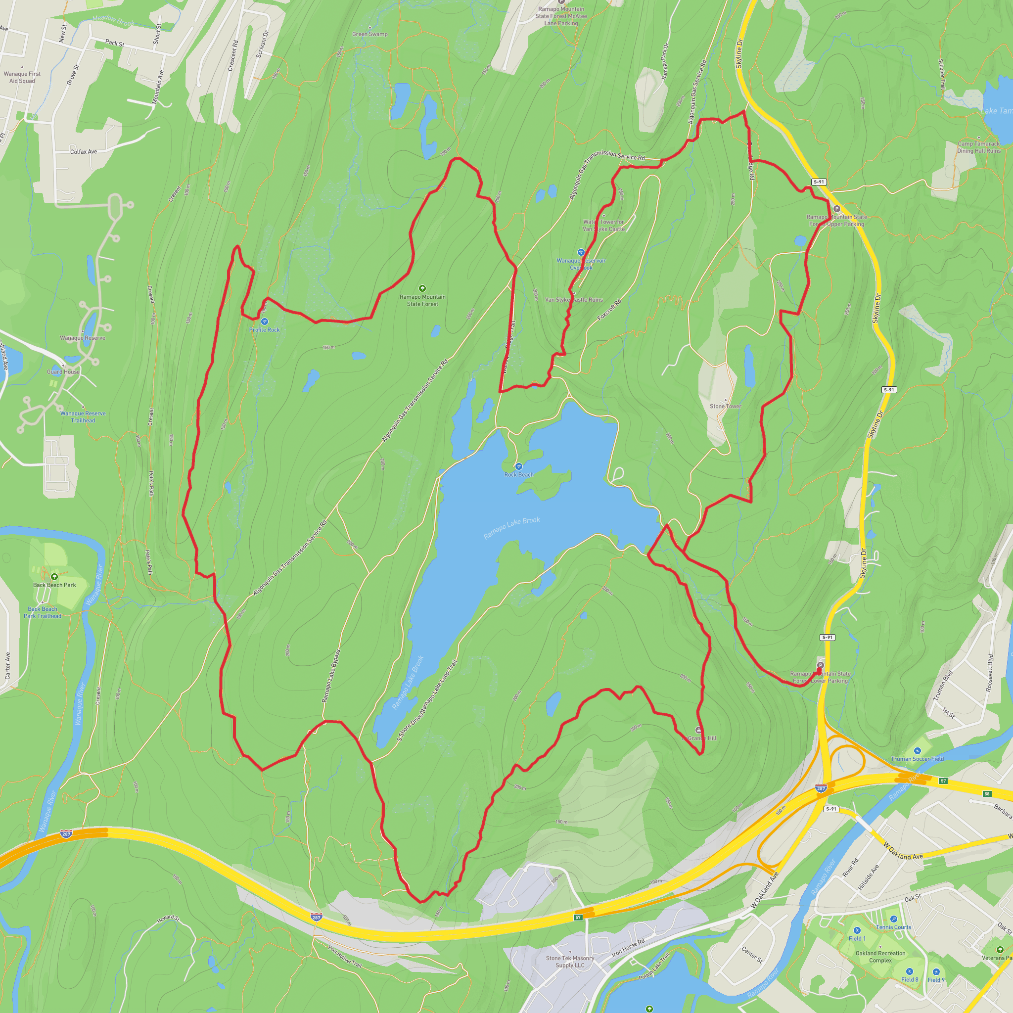 Ramapo Lake Loop via Wanaque Ridge Trail and MacEvoy Trail mobile static map