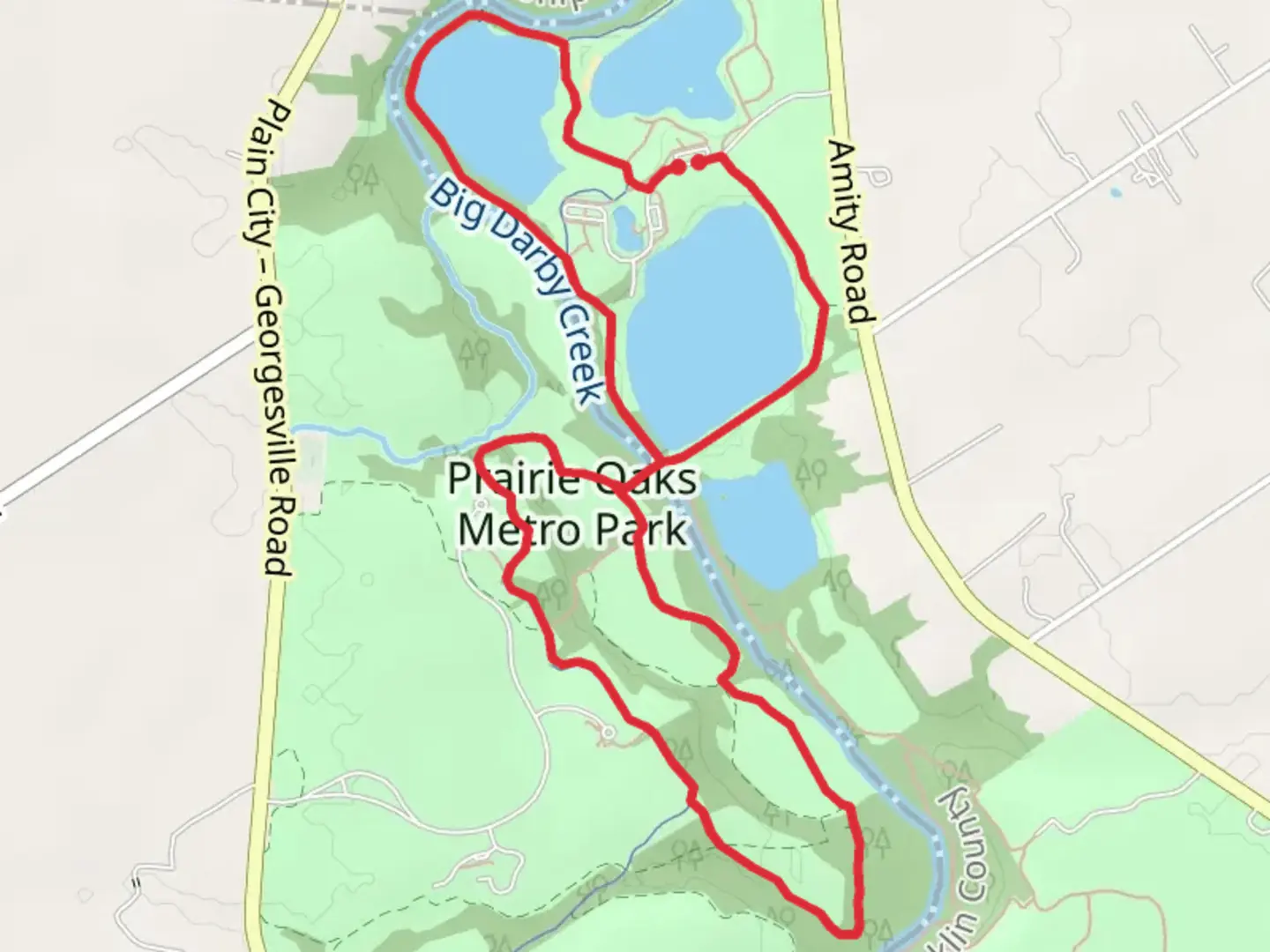An image depicting the trail Lake View, Darby Creek Greenway and River Rock Loop Trail and its surrounding area.