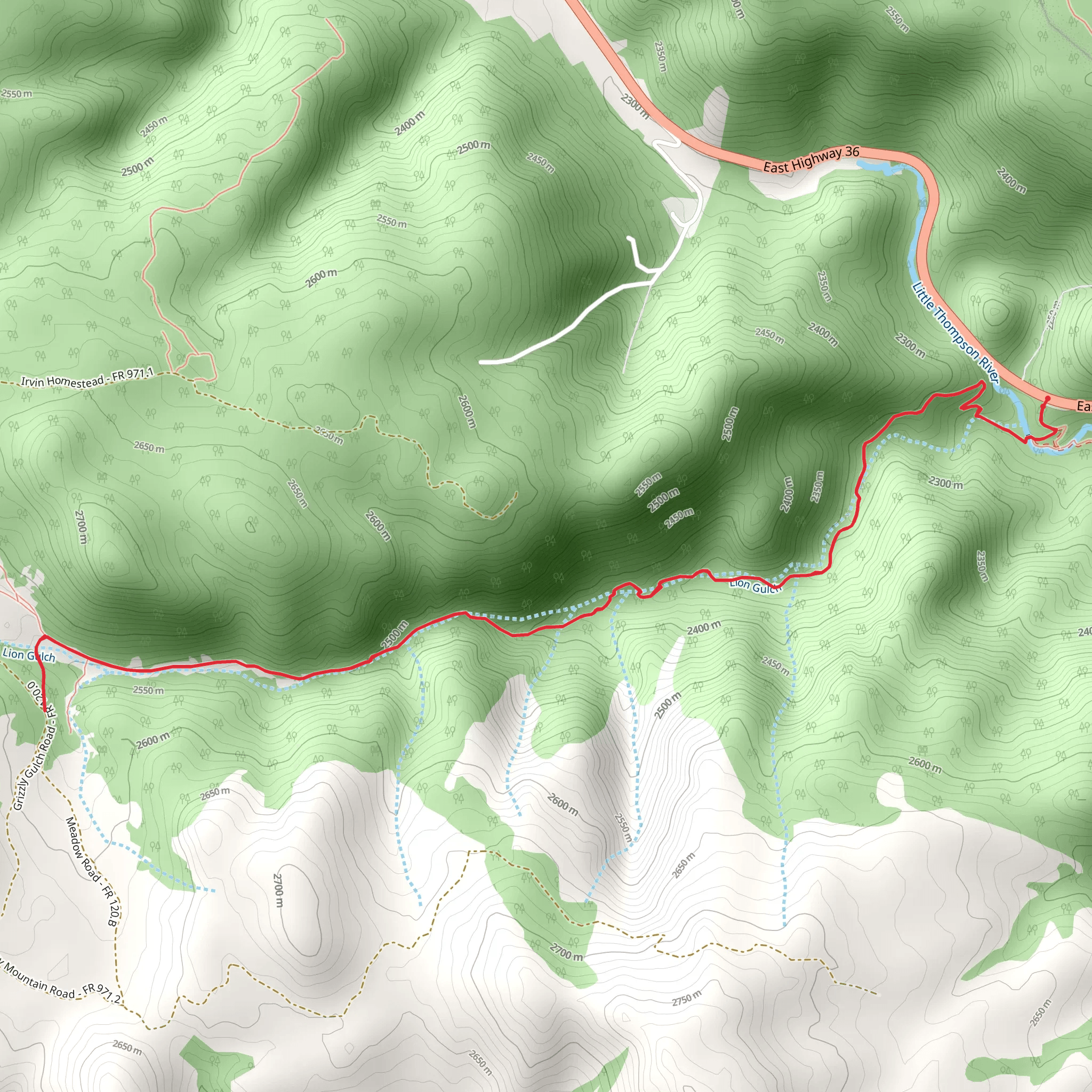 Lions Paw Trail via Lion Gulch Trail mobile static map