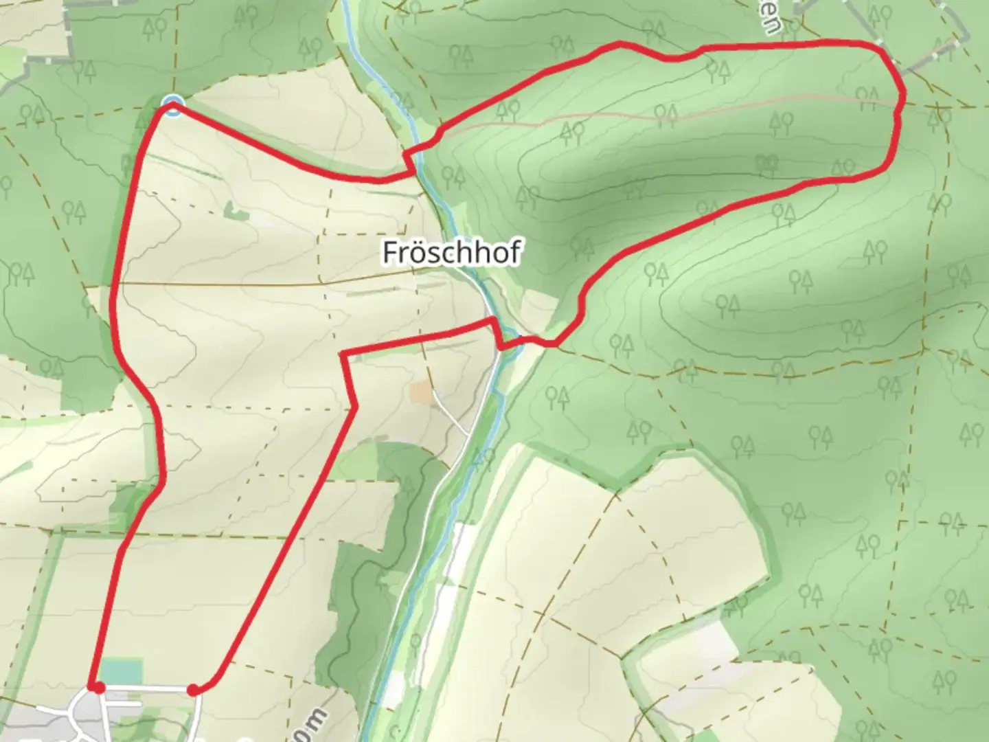 An image depicting the trail Fröschhof Loop and its surrounding area.