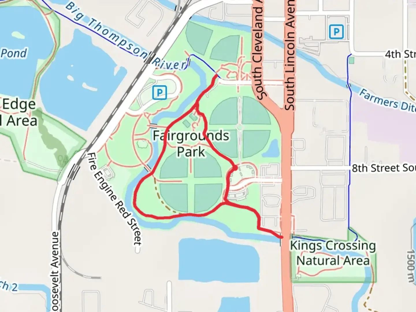 An image depicting the trail Fairgrounds Park Loop and its surrounding area.