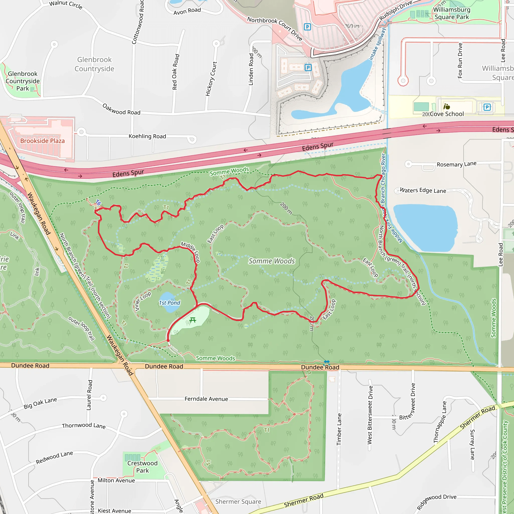 Middle Loop and North Branch Green Trail mobile static map