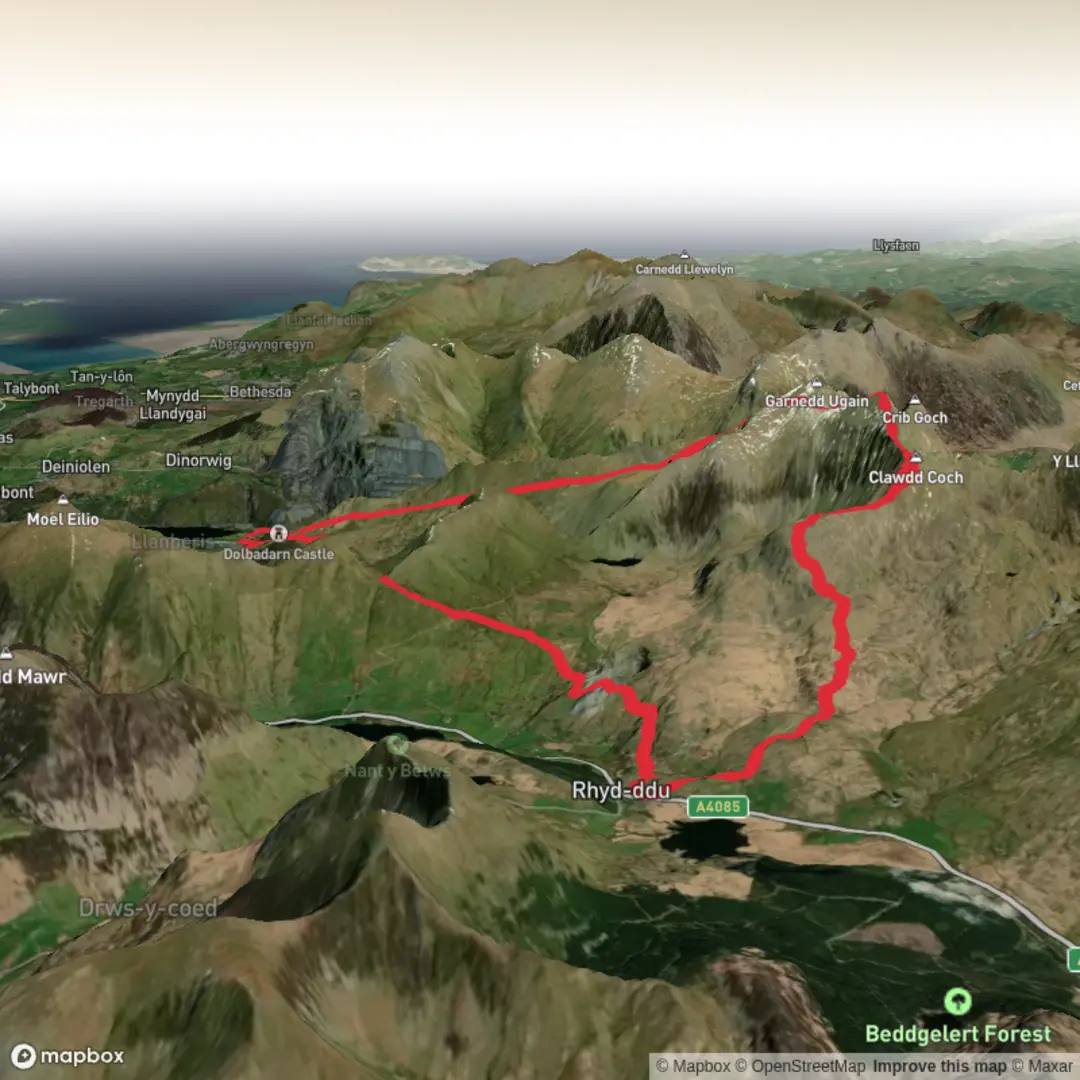 An image depicting the trail Snowdon Summit, llechog, Tyn- yr - aelgerth Loop and its surrounding area.